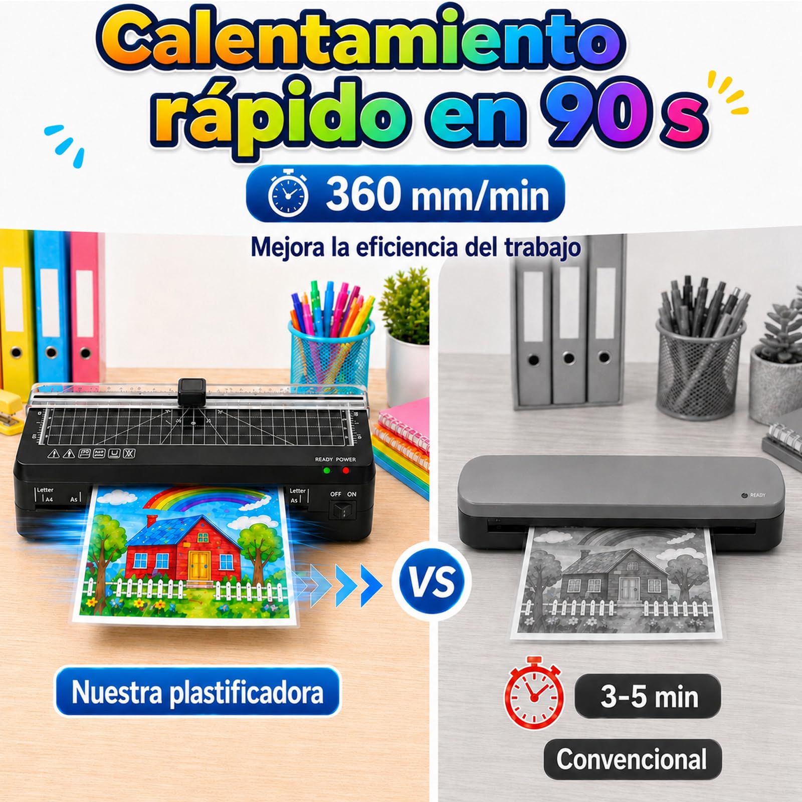 Plastificadora A4 Máquina plastificadora térmica A4 con 70 sg calentamiento rápido y Cortador de Papel. La plastificadora portátil con Función ABS para Colegio Oficina Hogar