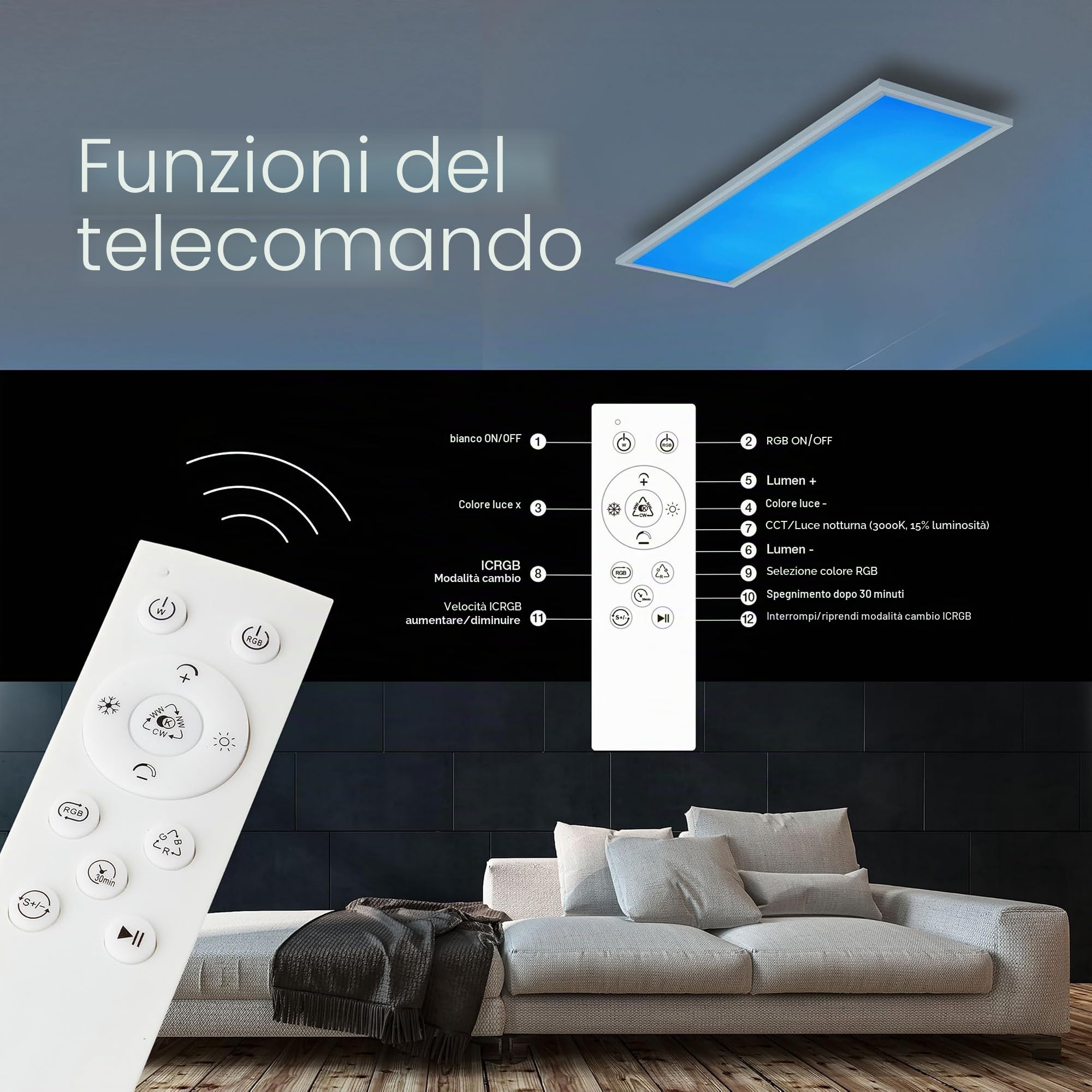 Lightbox Basic Pannello a LED per montaggio in superficie | 80 x 20 cm | dimmerabile tramite telecomando | pannello per parete e soffitto con luce frontale digitale a LED RGB e CCT (3000-6500 K) |