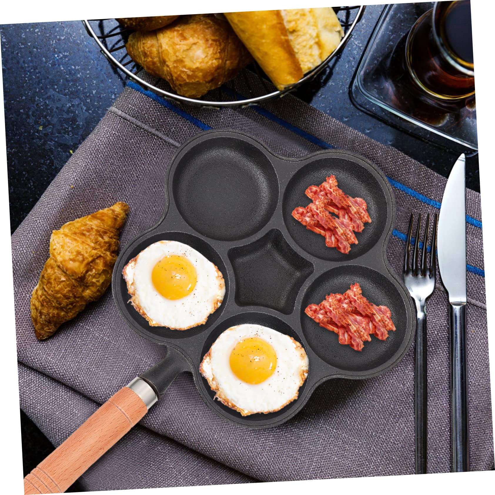 FUNOMOCYA Non-stick Egg Cooker Pan Flip Mold 5-hole Egg Pan Poached Egg Cooker Nonstick Cooker Breakfast Quick Frying Supplies