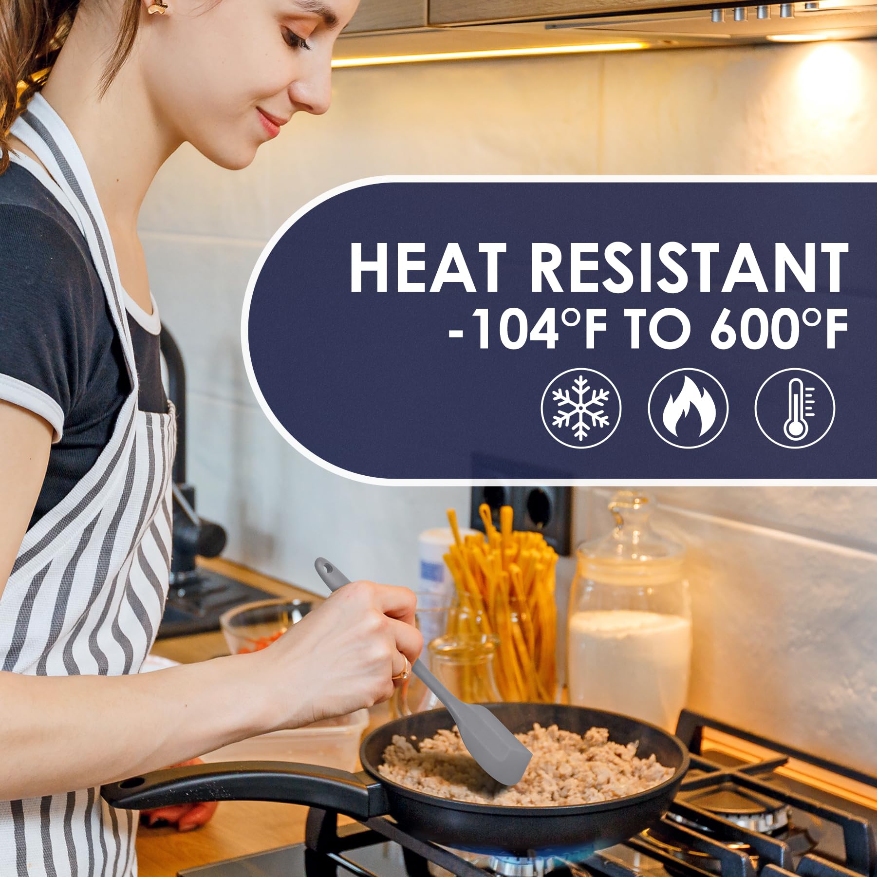 Espátulas de silicona, resistentes al calor, sin BPA, aptas para lavavajillas, para utensilios de cocina antiadherentes, color gris