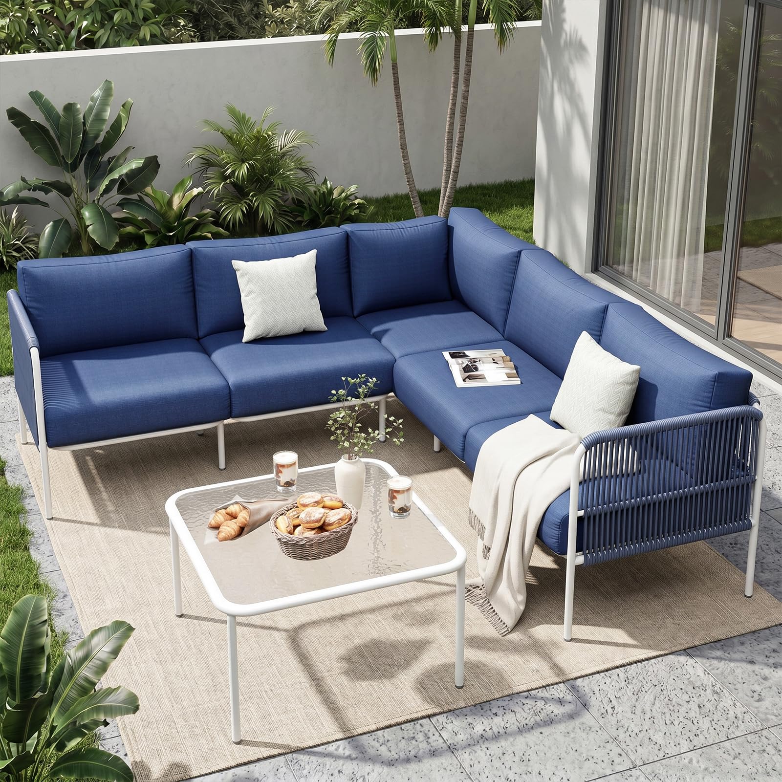 Photo 1 of Jocoevol Patio Furniture Set for 5, L-Shaped Outdoor Sectional Sofa Set