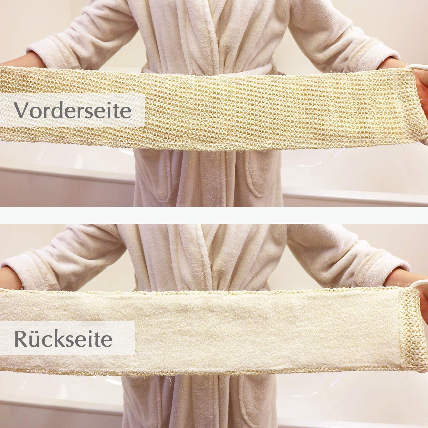 Sisal Set in Bio-Qualität. Massagegurt & Peelinghandschuh für Massagen | Für Nassmassagen & Trockenmassagen geeignet. Peeling mit Rückenschrubber & Massagehandschuh. Für Wellness & Pflege