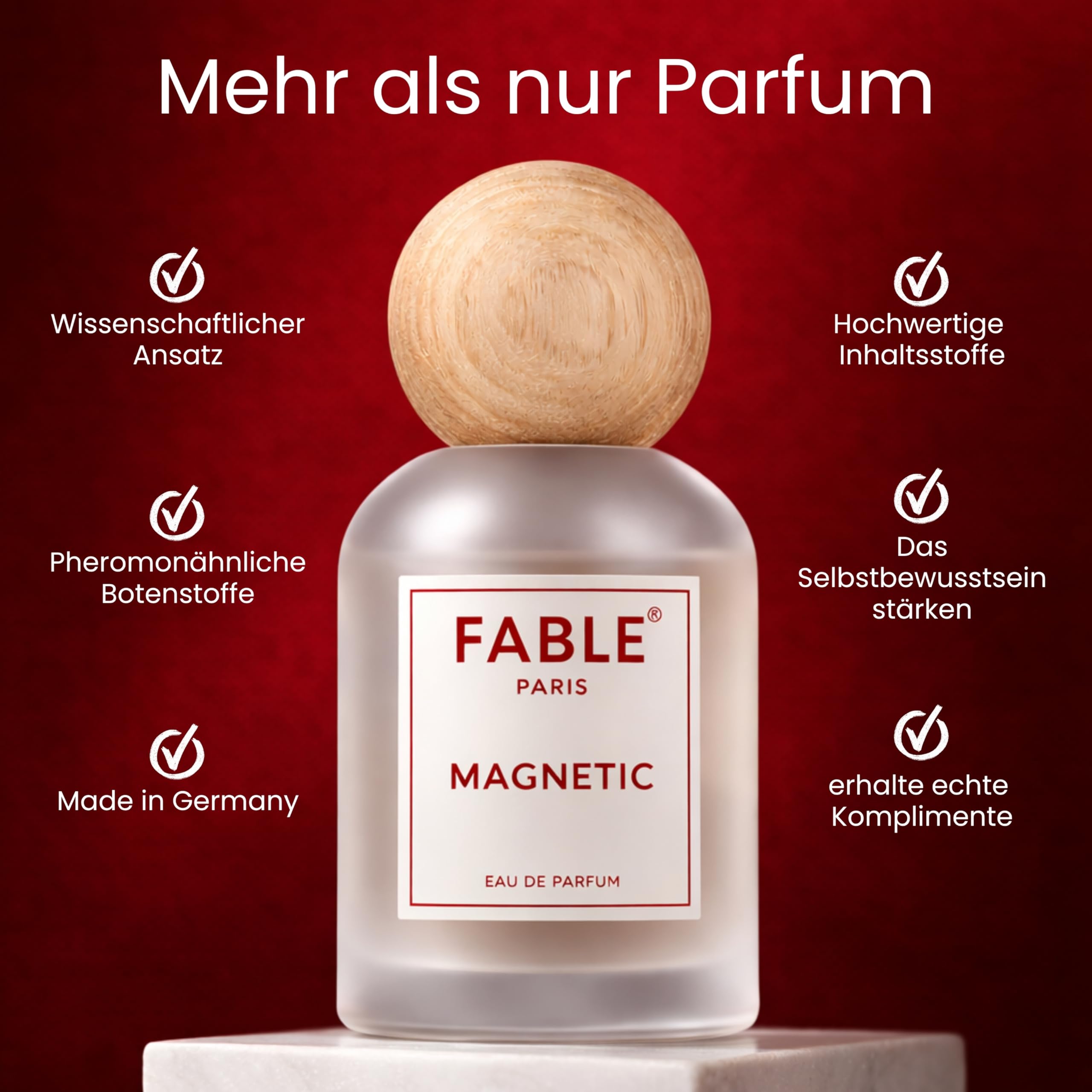 Pheromon Parfum Damen, FABLE PARIS MAGNETIC FOR HER Eau de Parfum Frauen, Sinnlicher femininer Duft, Langanhaltend Rose Pfirsich Moschus Amber, Parfum Duft, Geschenk für Frauen, Made in Germany, 50 ml