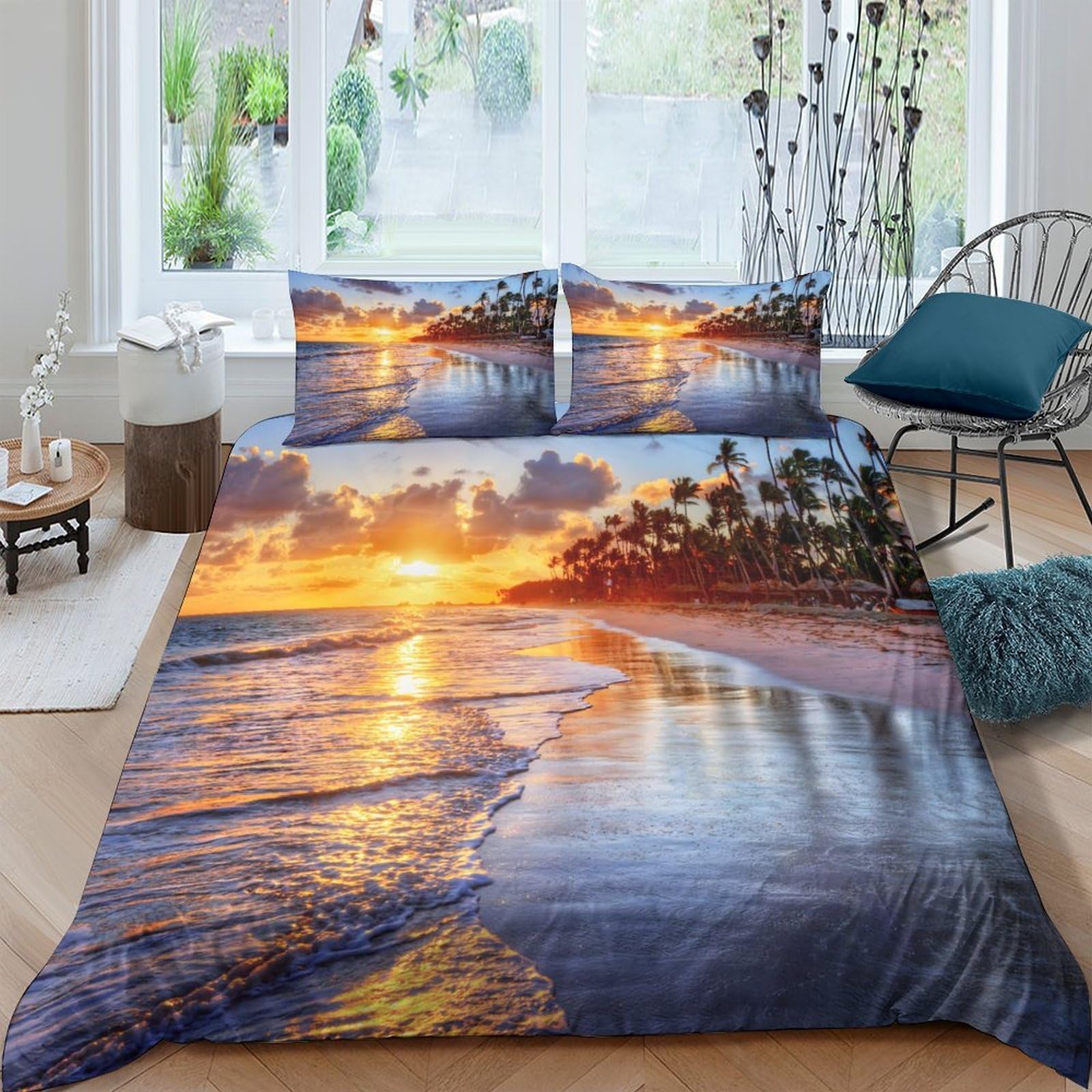 Ctjqhvkz Style-8 3D Printed Sunset Beach Fitted Sheet Microfiber Art Sunrise Mattress Cover For Bedroom Dorm Decor Protection Single（135X200cm）