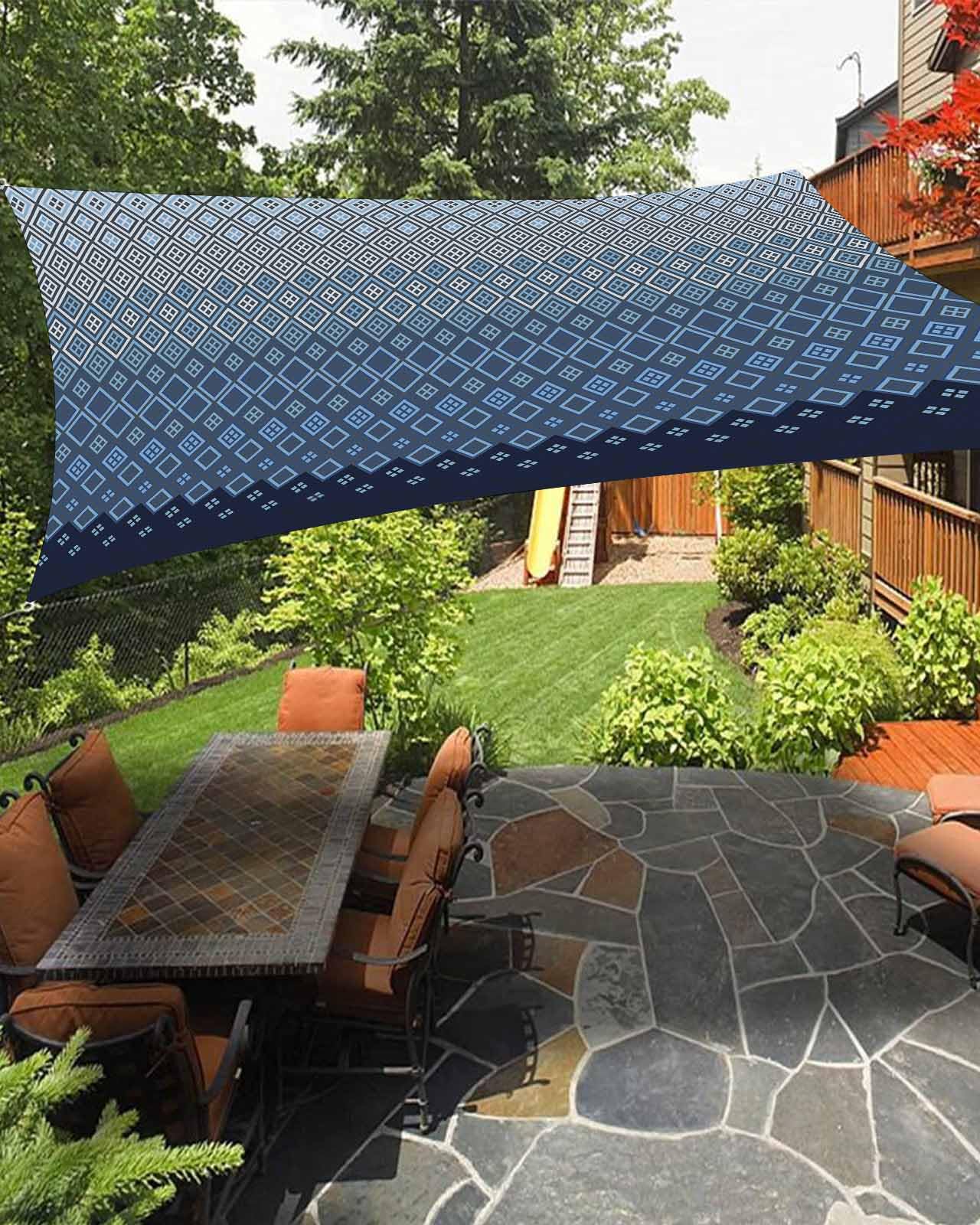 Waterproof Sun Shade Sail Navy Blue Gradient Diamond Plaid Outdoor Patio Sun Shades Canopy UV Block Water Resistant Sunshade for Garden Backyard Deck Pergola 12x16 Ft