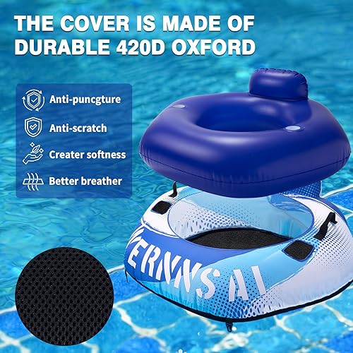 Miniatura 5 de WERNNSAI Tubo de río resistente de 52 pulgadas con cubierta de lona, flotadores grandes para piscina, tubos de agua inflables hexagonales, tubos,