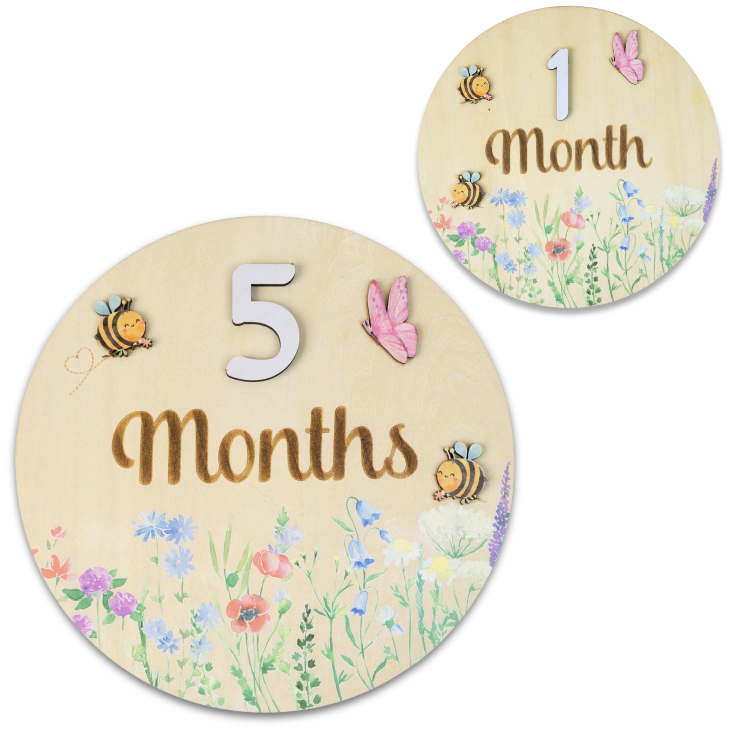 Baby Monthly Milestone Cards - Wooden Monthly Milestone Discs - Newborn Photography Props to Document Your Baby´s Growth - Baby Announcement Sign (