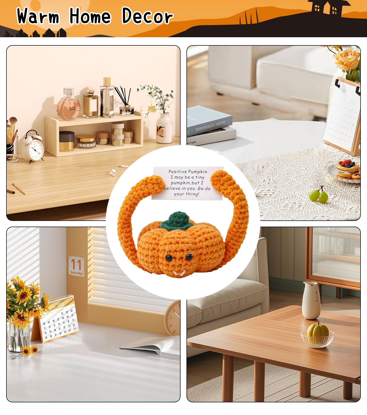 Cadeaux Positifs En Forme De Citrouille Tricotée,Cadeau Original & Amusant, Cadeau De Soutien émotionnel Crocheté,Decoration Maison,Citrouille Positive Pocket Hug,Surprise Collegue Bureau,Halloween