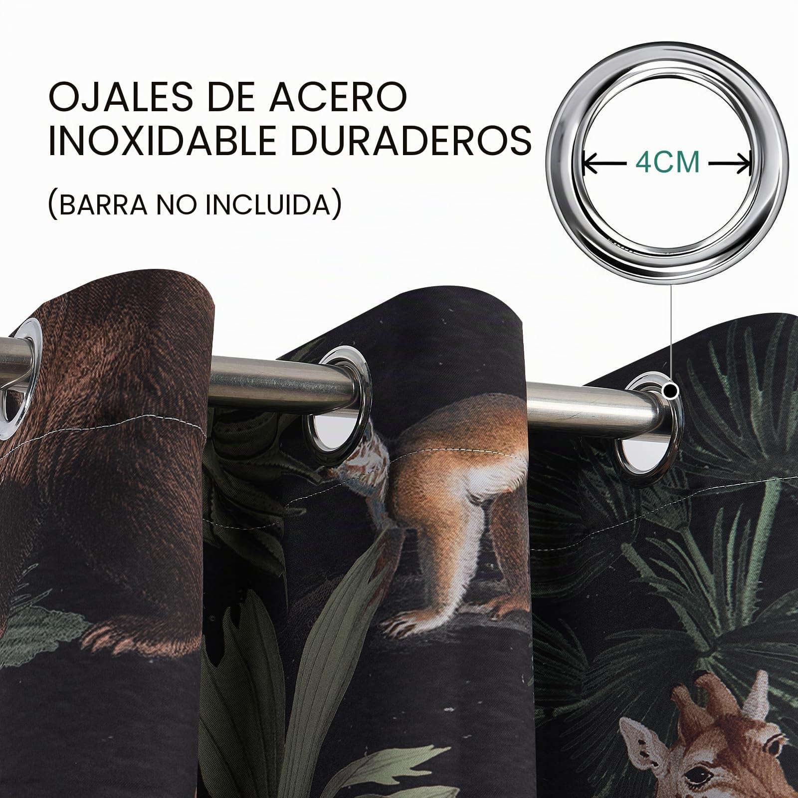 YONGFOTO Cortinas Safari Jungla Animales Salvajes Tropicales Elefante Jirafa Zoo Cortinas Opacas con Ojales para Habitación Infantil Dormitorio 2 Paneles 117 x 229 cm