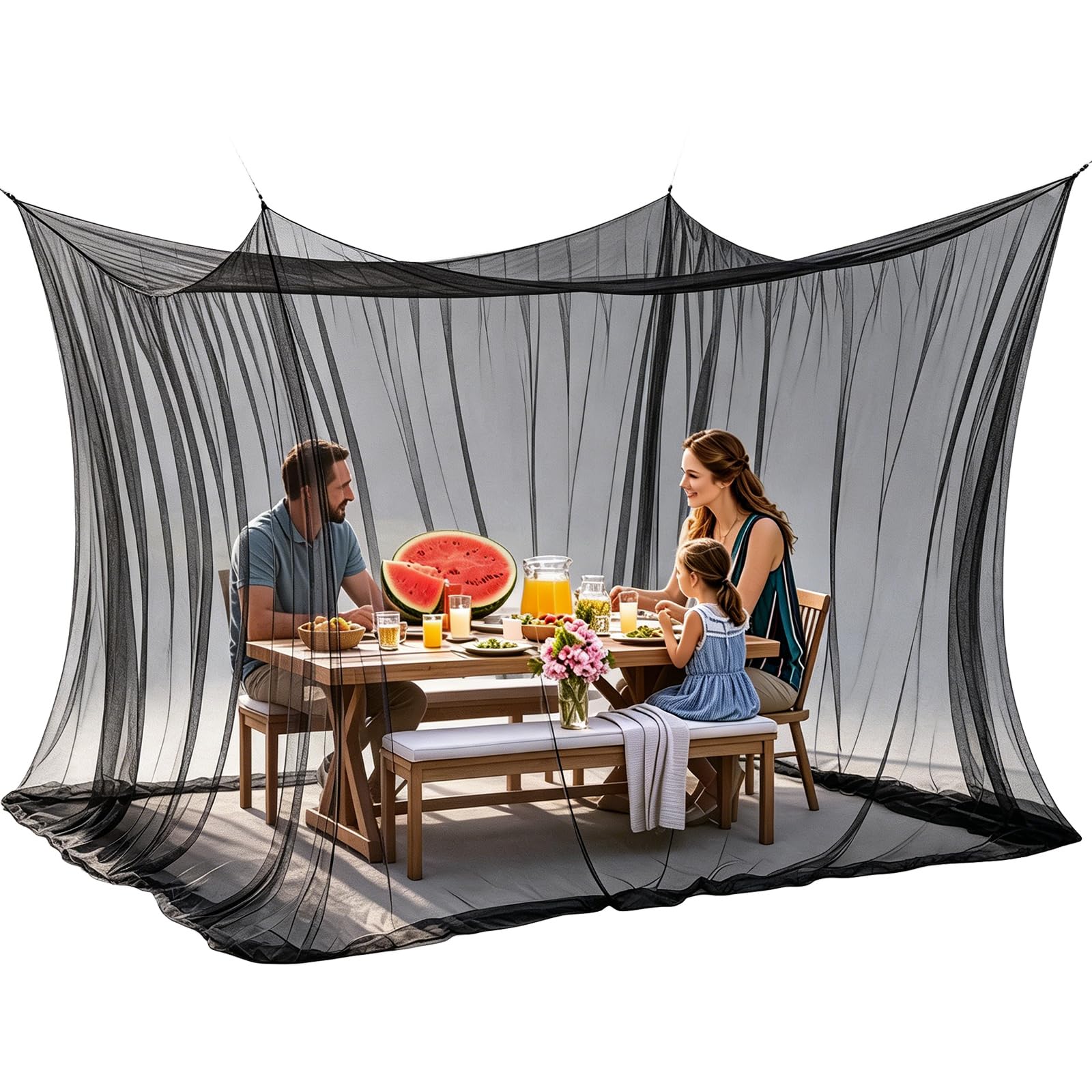 Moskitiera podróżna 300 x 300 x 250 cm, bardzo lekka, z linką do zawieszania o długości 16 m, do łóżka, pawilonu, na kemping, do aktywności na świeżym powietrzu, ochrona przed owadami
