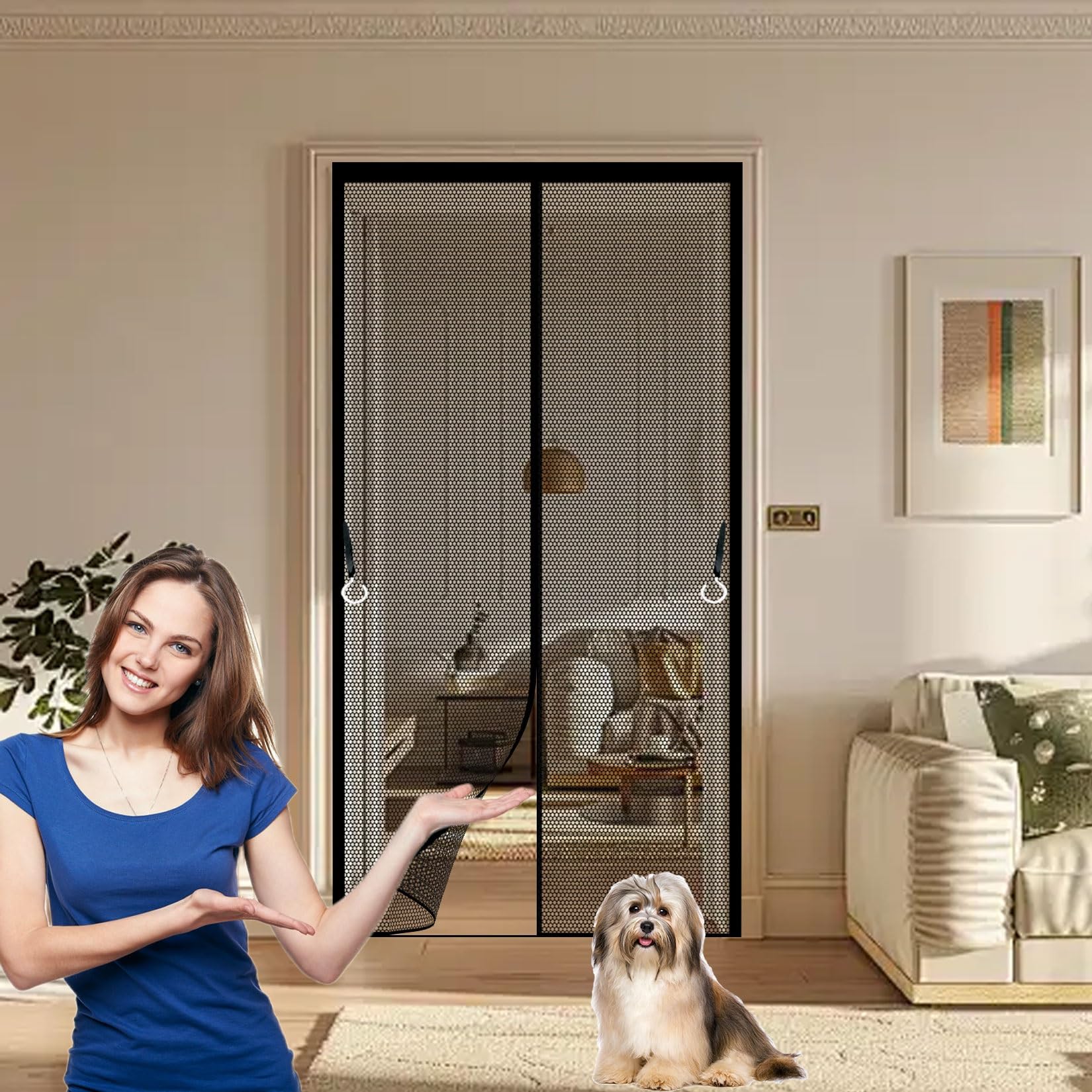 Liujyuan Black Magnetic Fly Screen Door 140 X 235 Cm With Magnets, Magic Tapes, Polyester Door Screen, Nets Patio Curtain Without Drilling, Heavy Duty For Living Garage Doors,