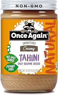 Once Again Tahini de sésamo natural, sin sal, sin endulzar, tarro de 16 onzas, el embalaje puede variar