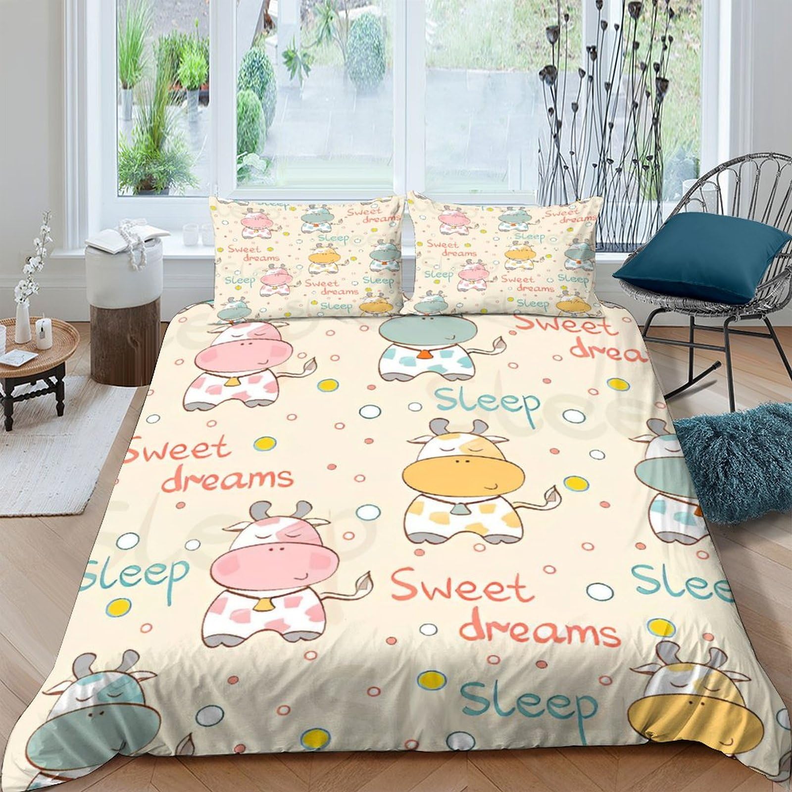 Housse de couette vache pour chambre d'enfant et ado avec motif animaux mignons