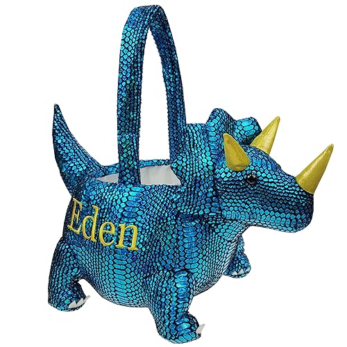 DearSun Cesta de dinosaurio personalizada para caza de Pascua, bolsa de dulce o truco, cesta de regalo de Halloween con nombre bordado (dinosaurio