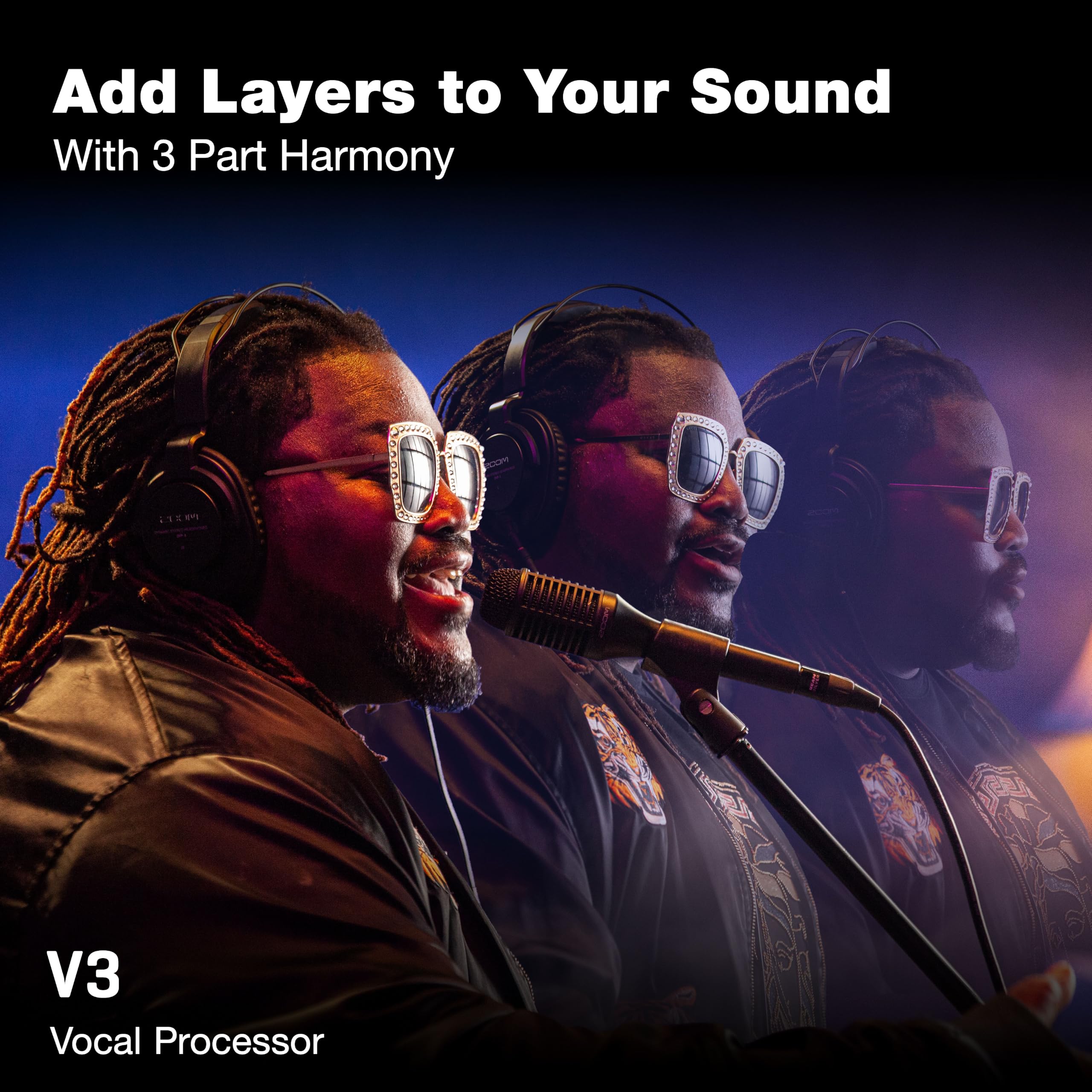 Zoom Procesador vocal V3, pedal de efectos vocales, armonía de 3 partes, corrección de tono, 16 efectos de grado de estudio, funciona con pilas, para transmisión y grabación
