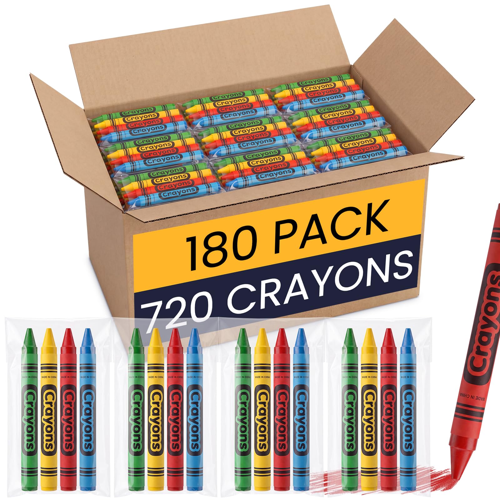 AmazingSpark Buntstifte, 4 Farben, sortiert, 7,6 cm lang, Buntstifte, Malzubehör für Kunst, Party, Gastgeschenke, 180 Stück