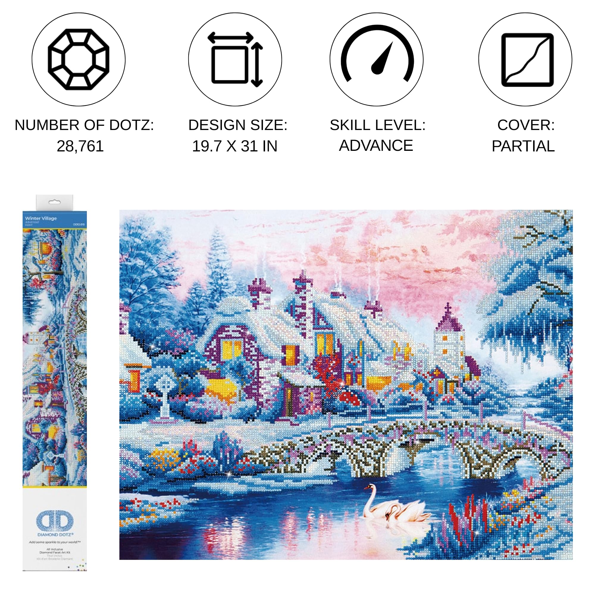 Kit de peinture au diamant, village d'hiver