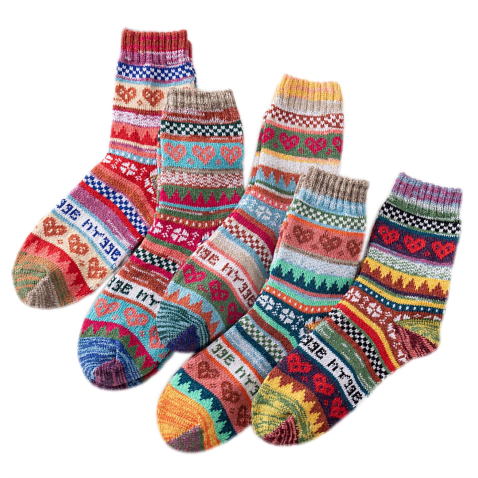 Irunfast5 Pairs Thermal Socks for Women, Vintage Womens Socks Warm Knitting Ladies Socks Soft Cotton Thick Woman Bed Sock Winter Women's Socks for Home Office School Christmas Presents for Women