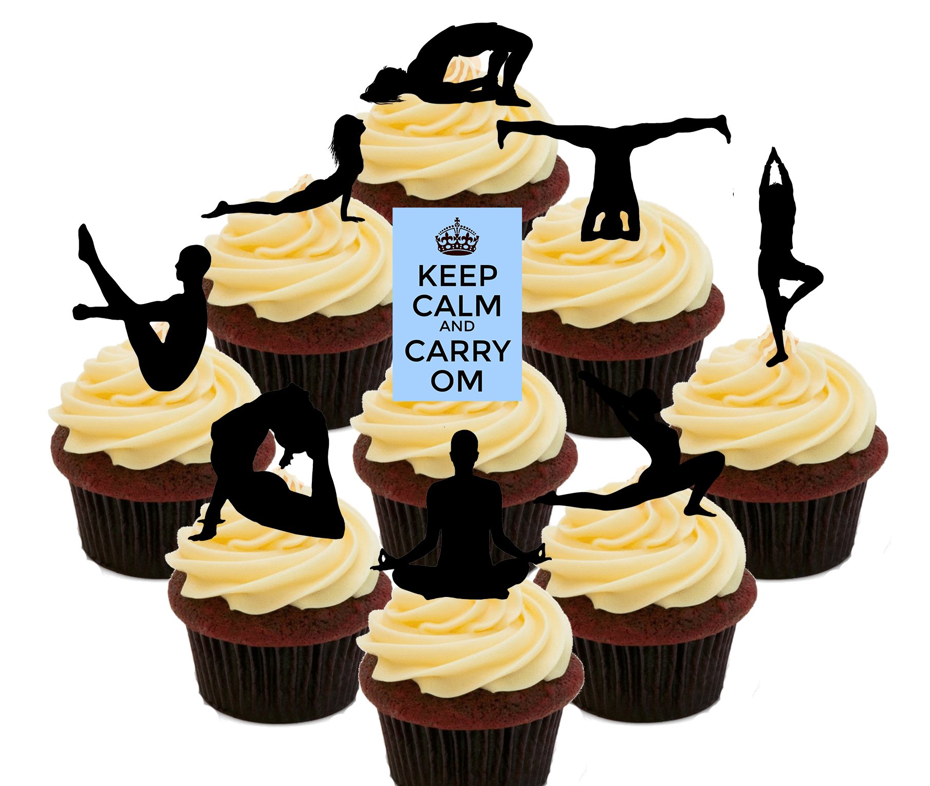 Made4You Yoga Silhouettes Edible Cupcake Toppers - Stand-up Wafer Cake Decorations (Pack of 36)