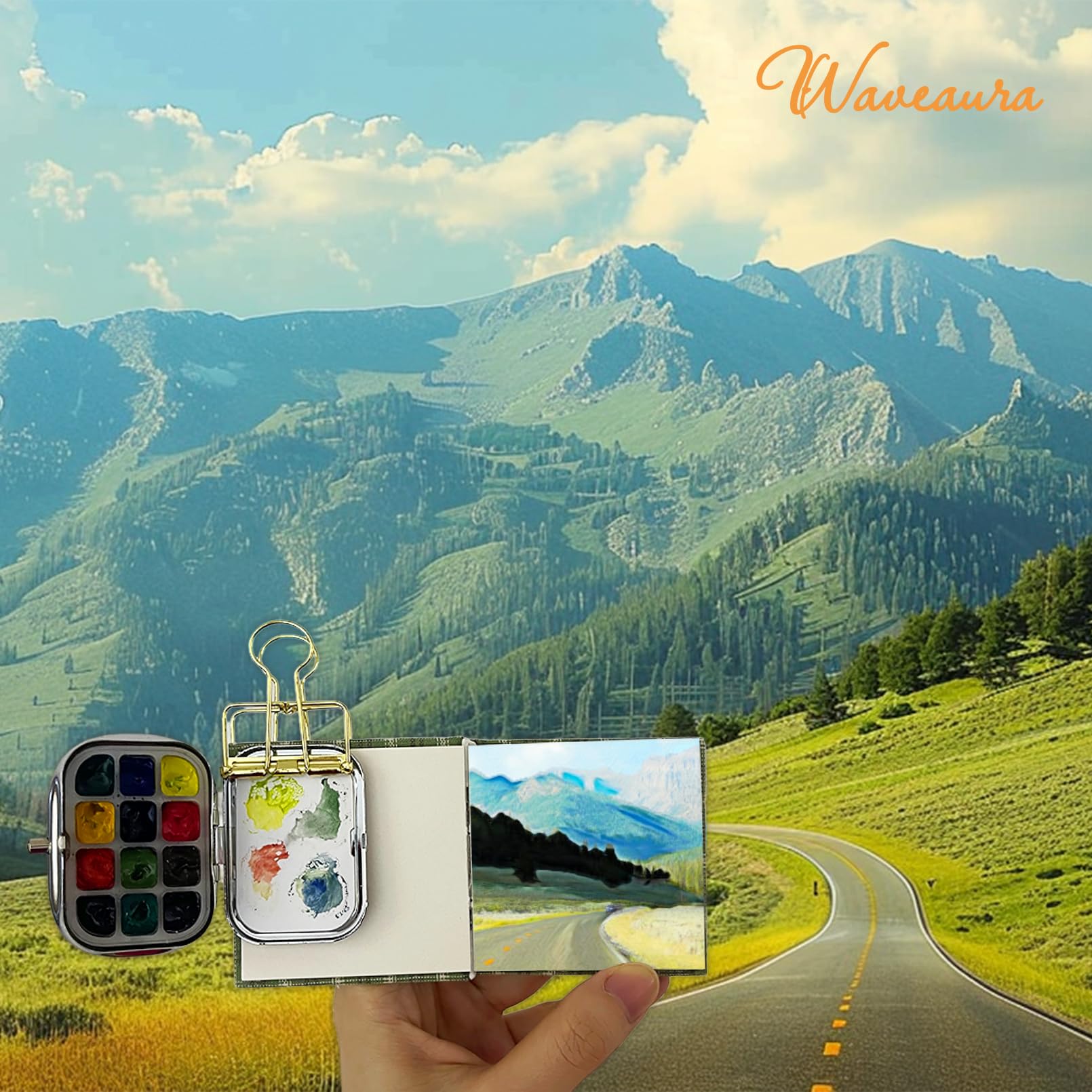 Waveaura Mini Travel Watercolour Palette Set 12Wells Small Empty Portable Painting Kit with Lid - Image 4