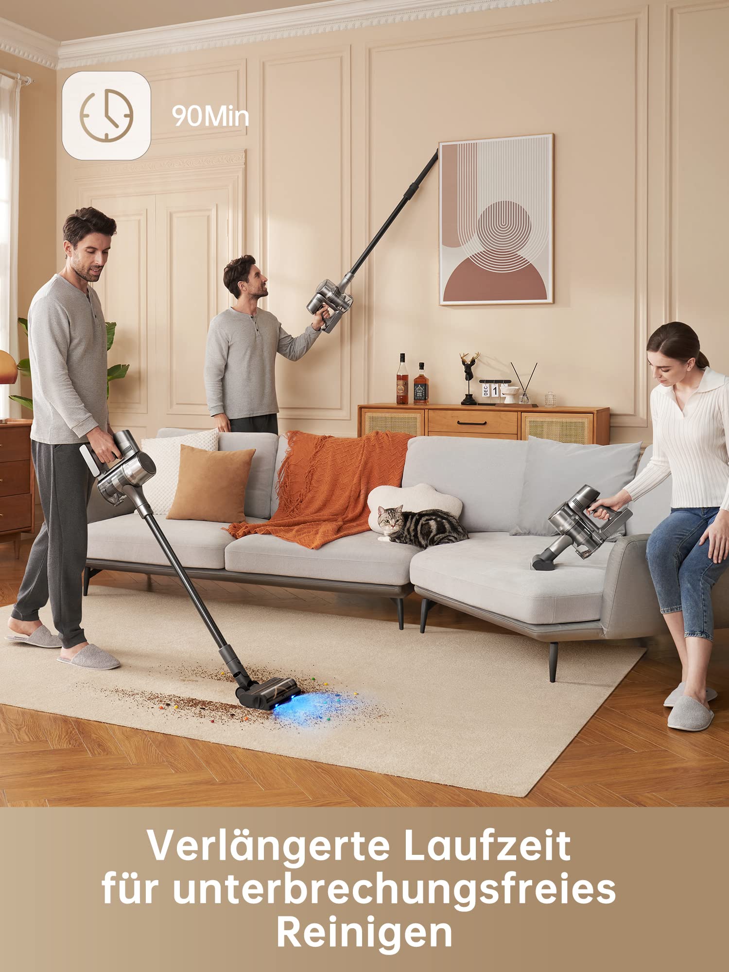 dreame R20 Wireless Vacuum Cleaner, 22,000PA / 190AW Strong Suction Power, 90min Long Runtime, Dirt Detection, LED Screen, Blue LED Light, Tangle-Free, Ideal for Pet Hair, Carpets Product Image 4