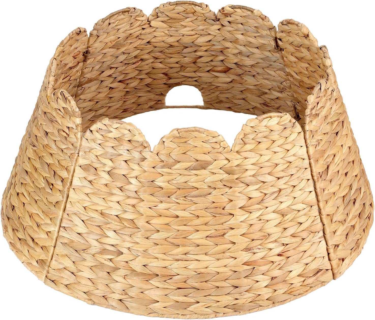 24" Wicker Scalloped Christmas Tree Collar - Foldable Natural Water Hyacinth Tree Base Cover for Artificial or Real Trees, Rustic Trees Ring Stand Cover for Christmas Home Décor (Natural Color) Natural - Hyacinth