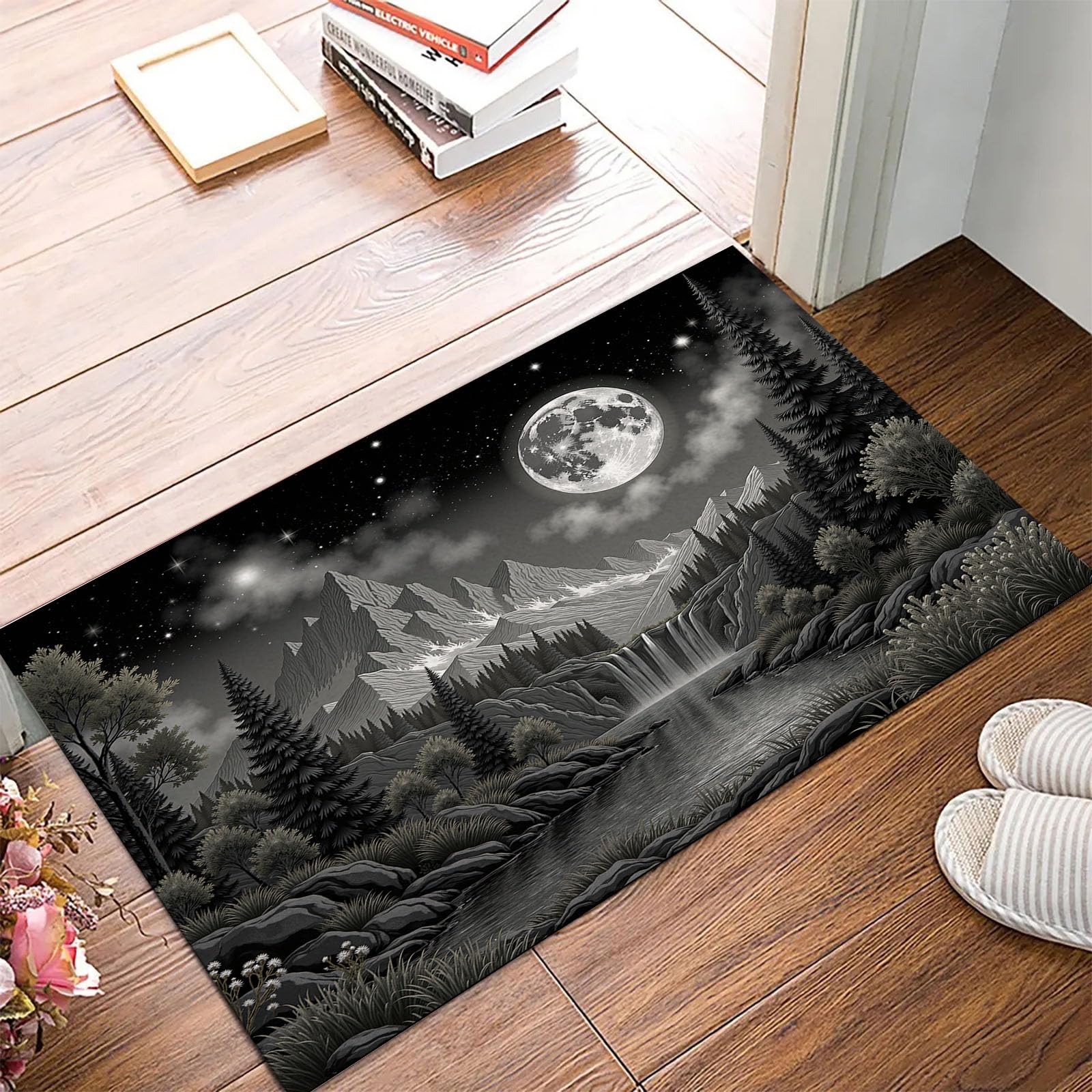 Tapis Poils Courts Paysage Sombre antidérapant - Paillasson intérieur lavable 50x80 cm