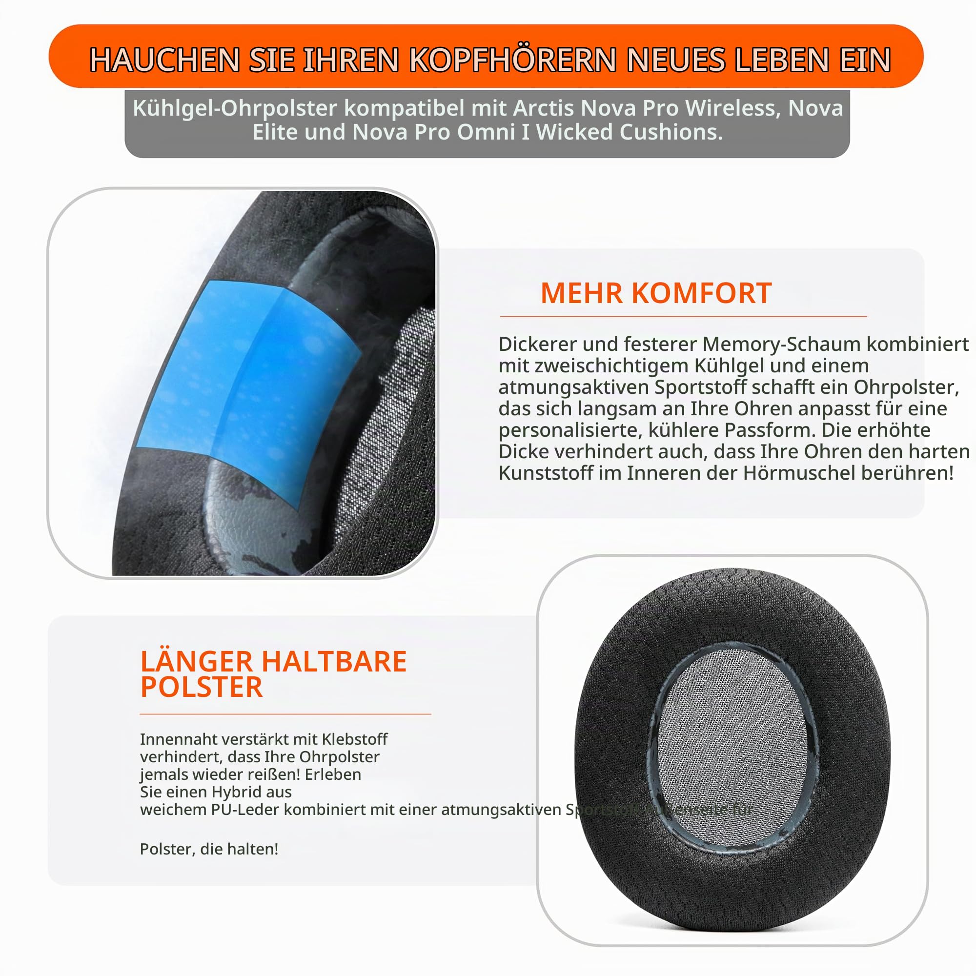 WC Modkit V2 Nova Pro Wireless, Pro Omni & Elite – Gel-Ohrpolster, extra breites Kopfband & Seitenplatten für Arctis Nova Pro Wireless, Pro Omni & Elite von Wicked Cushions | Black Camo