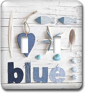 3dRose lsp_266549_2 Collage of Beach Items Fish, Starfish, Hear and Word Blue in Denim Letters Toggle Switch, Multicolor