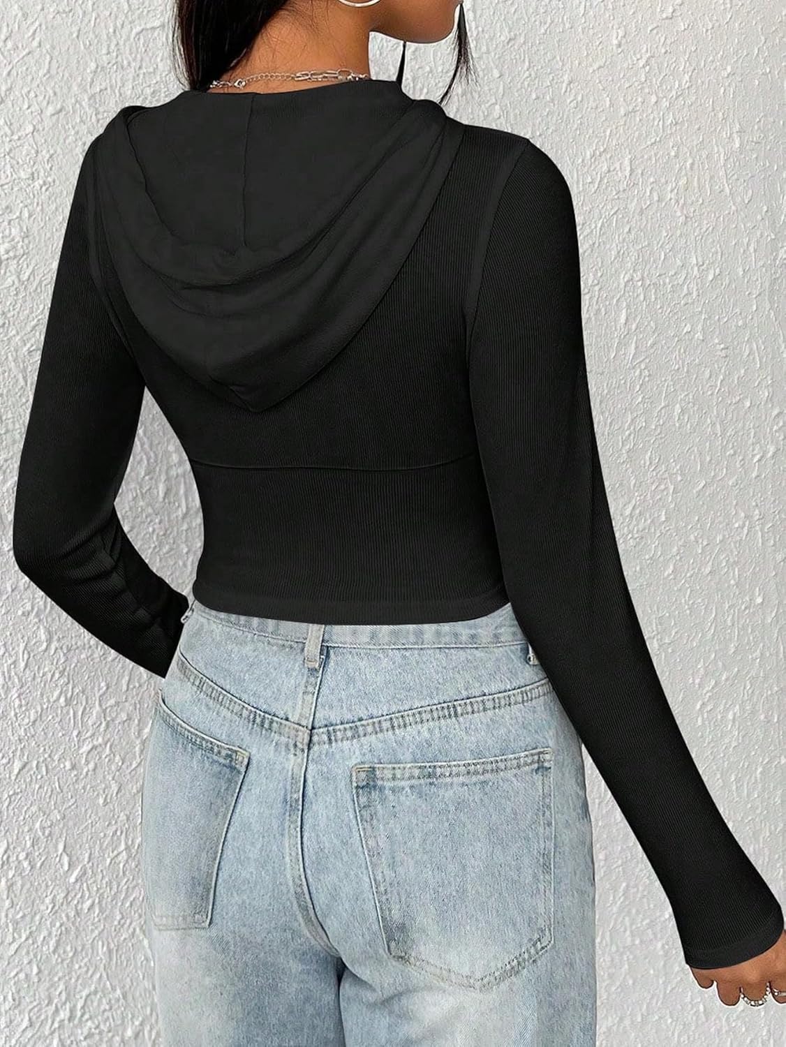 Women's Zip Up Hoodie Cropped Sweatshirt Y2K Crop Tops Fall Outfits 2024 Trendy Casual Jackets - Image 2