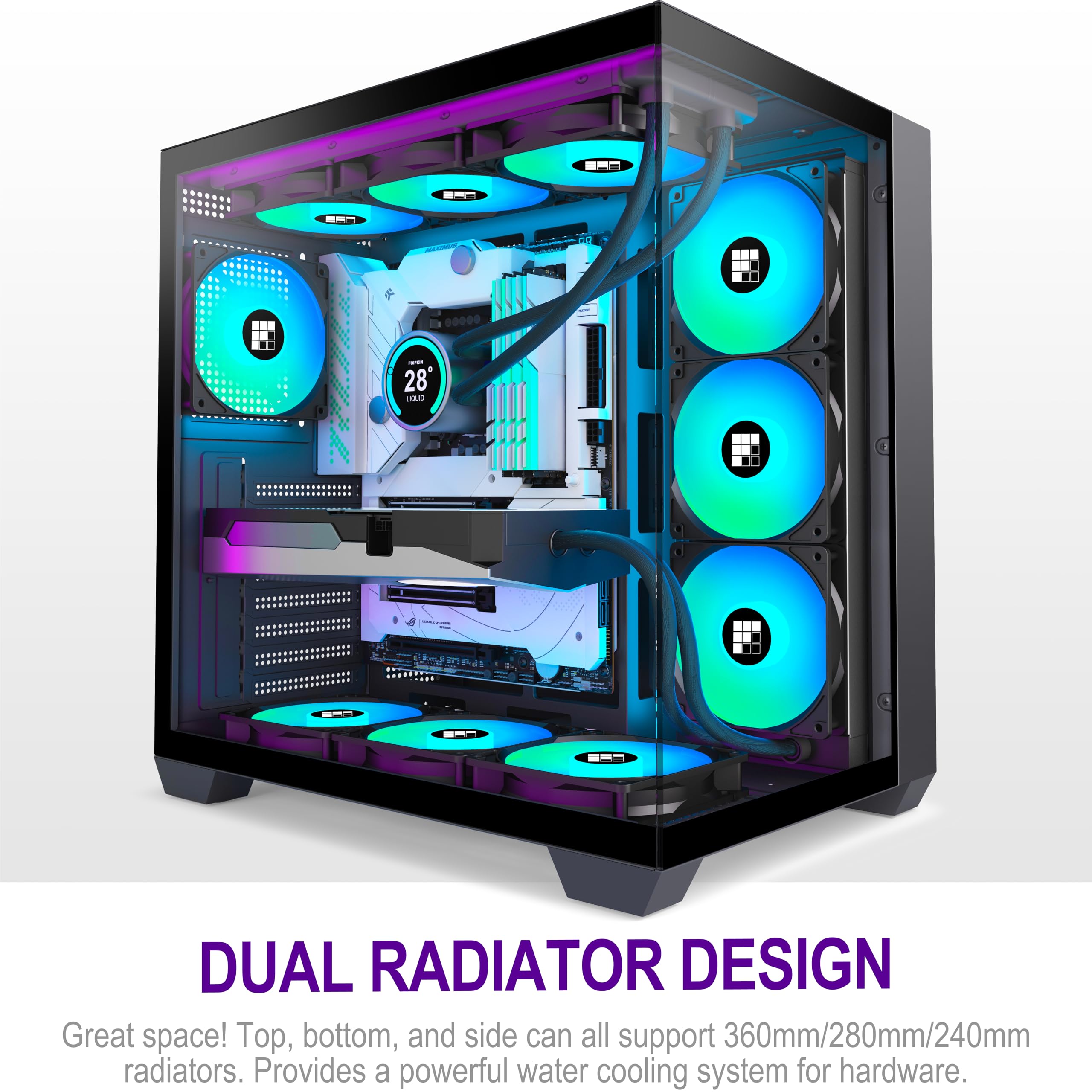 FOIFKIN PCケース - プリインストール済み 6 PWM ARGB ファン、ATX ミッドタワー ゲーミング PC ケース、270° パノラマ ガラス、Type-C 付き (ブラック, F600) - 3