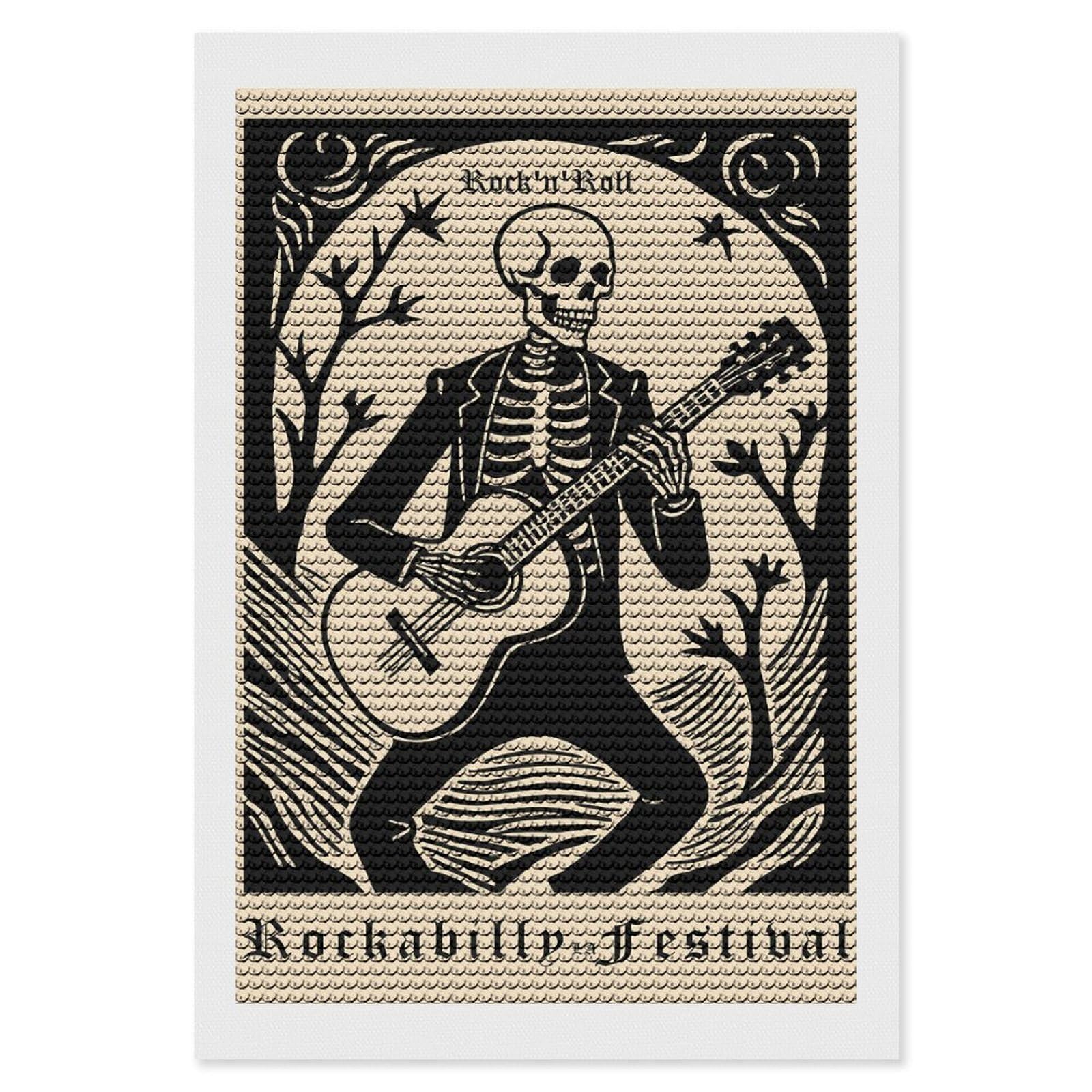 Junmoney RocknRoll Rockabilly Festival Skeleton Guitarist DIY Diamond Art Canvas Kit 8"x12", Christmas Gift, for Family Craft Time, Leisure Activity, Home Wall Art