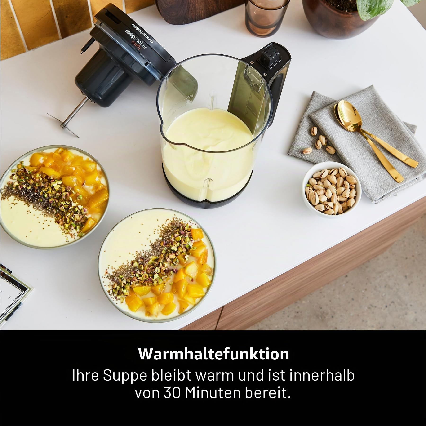 Morphy Richards 1,6 l Clarity Suppenbereiter, 9 Funktionen, Suppen- und Smoothie-Maker, Weiß und Schwarz
