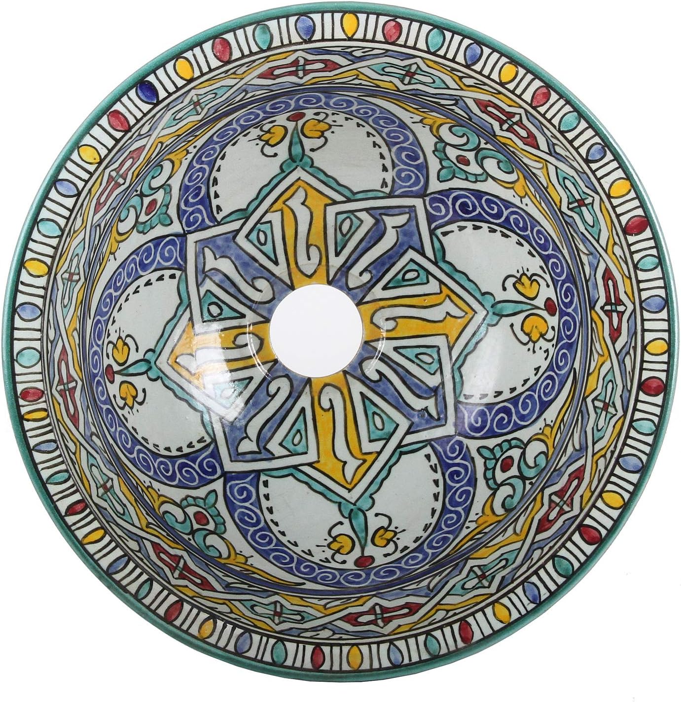 Casa Moro | Oriental Ceramic Wash Basin Diameter 35 cm Colourful Round Moroccan Countertop Wash Basin Hand Painted for Kitchen Bathroom Guest Bathroom Simply Beautiful Living | WB35120