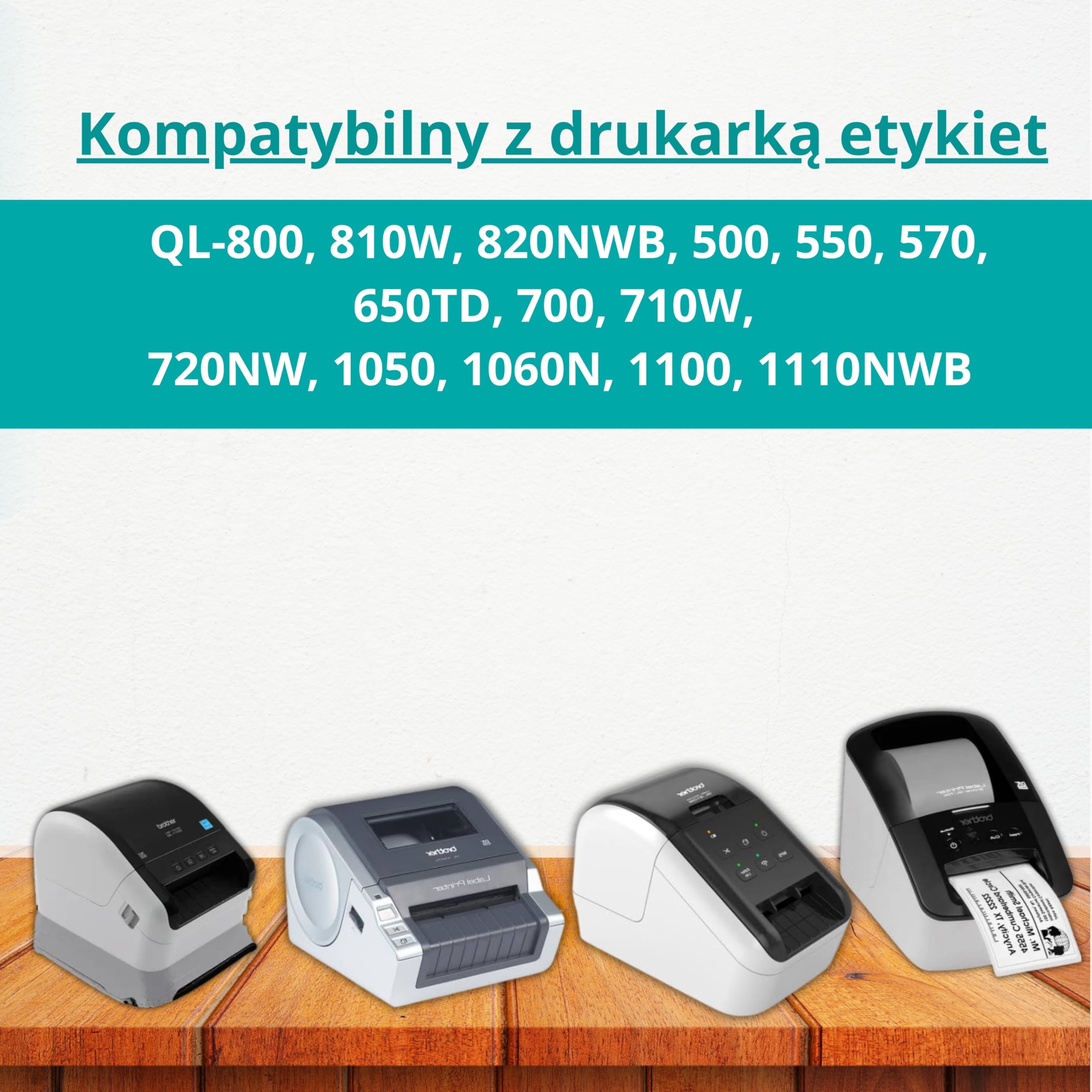 Double Dragon 10 Rolek DK-22205 Ciągły Papier Adresowy 62mm x 30,48m do Drukarek Brother QL-800, 810W, 820NWB, 500, 550, 570, 650TD, 700, 710W, 720NW, 1050, 1060N, 1100, 1110NWB, Z 10 Uchwytem