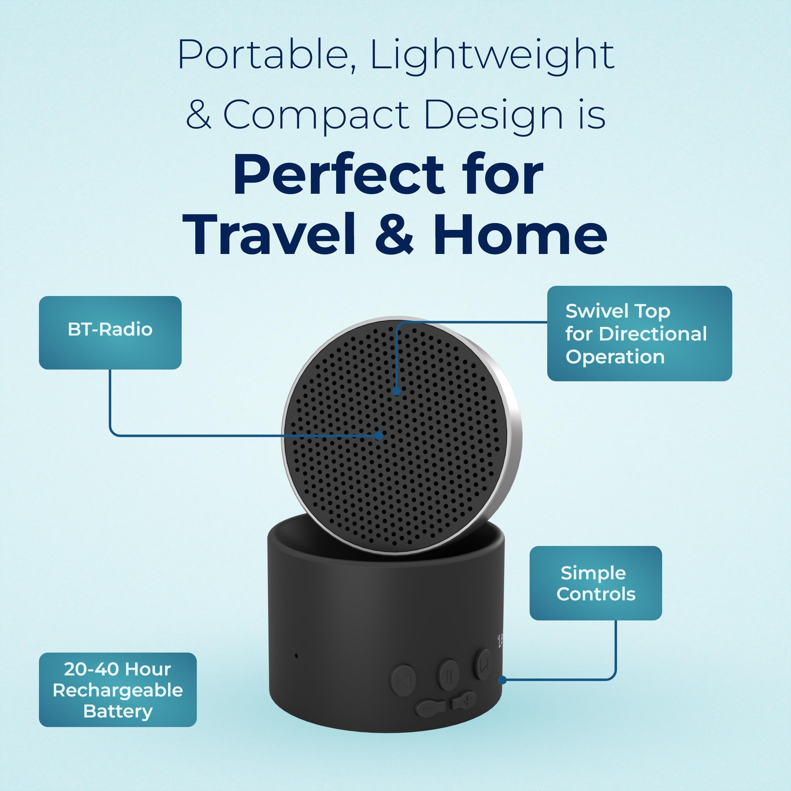 Lectrofan Micro2 Portable White Noise Fan Sound Machine Bluetooth Noir