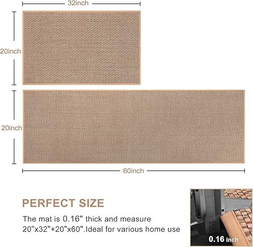 Miniatura 2 de KIMODE Juego de 2 alfombras de cocina, lavables para suelo con parte trasera de goma antideslizante, juego de alfombras de cocina naturales