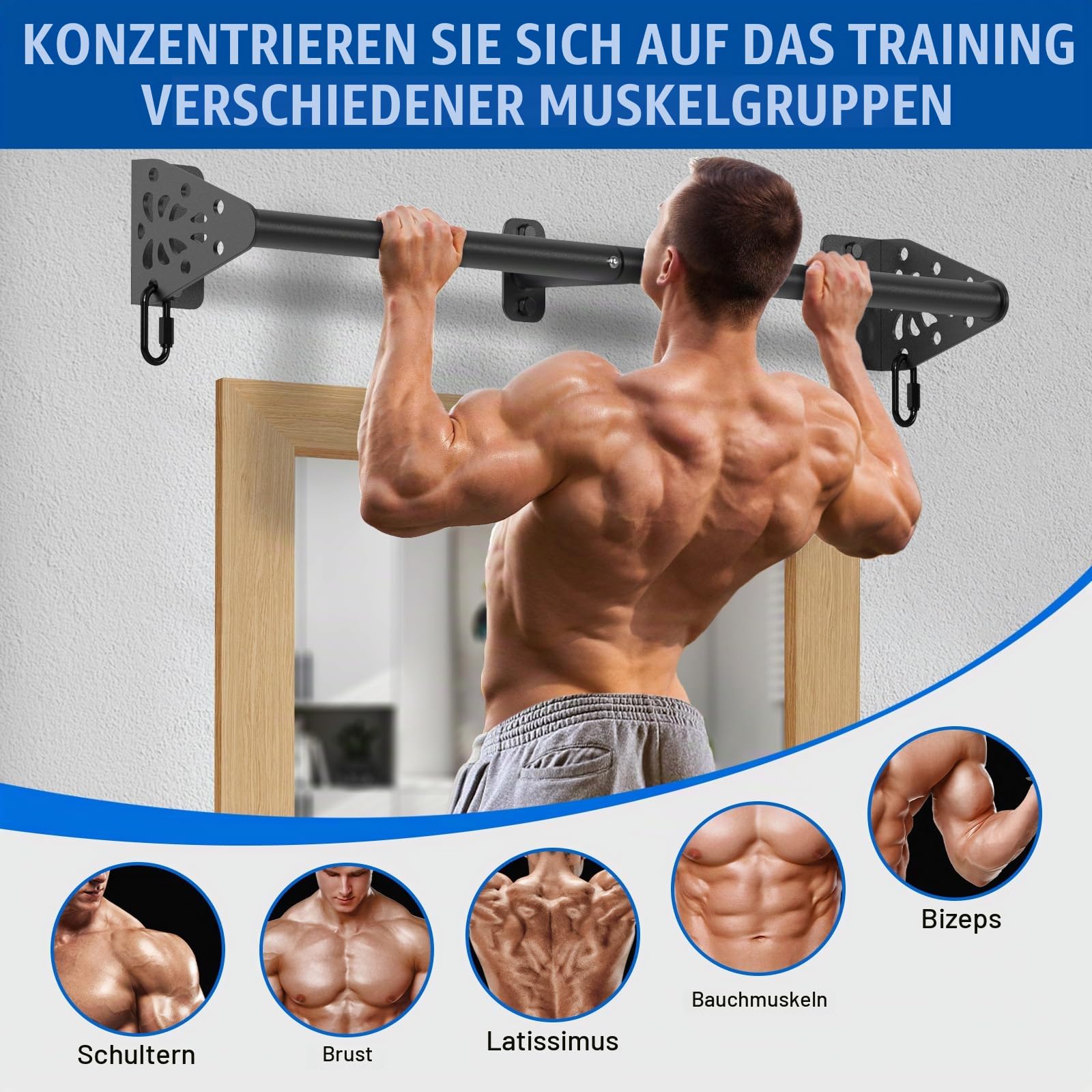 Kipika schwere Wand-Klimmzugstange, Türrahmen-Klimmzugstange für Heim-Fitnessstudio Krafttraining für den Oberkörper