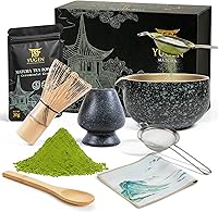 Vista 1 de 7 Piece Matcha Whisk Set, Includes 30g Ceremonial Grade Matcha Powder, Metal Sifter, Bamboo Whisk, Whisk Holder, Bamboo Spoon, Tea Cloth, Matcha