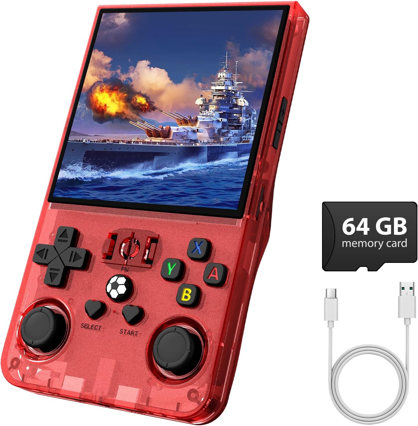 R36MAX Retro Gaming Console, Retro Handheld Games Console with 64GB TF Card, Portable Hand Held Open Source Linux System, 4.0 inch IPS HD Screen Video Game Consoles, 4000mAh Battery (Red)