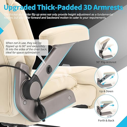 Miniatura 4 de Silla de Oficina Grande y Alta 700lbs - Reposacabezas y Soporte Lumbar Ajustables, Brazos Abatibles 3D, Ruedas Grandes y Base de Metal de Servicio