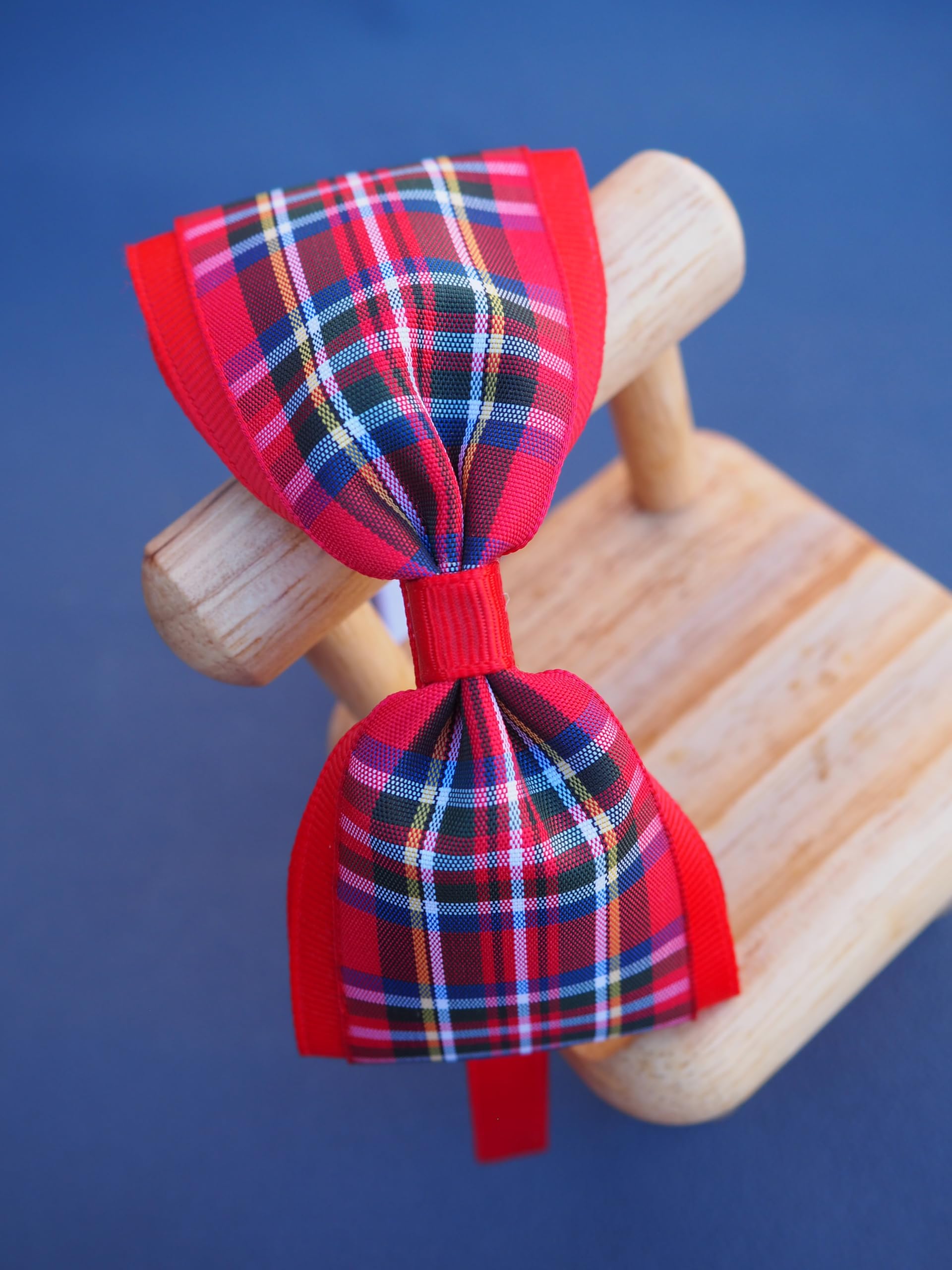 MeiMei Tartan Burns Night Christmas Xmas Hair Bow with Grip Headband Headwear, Red Green Navy, Handmade Hair Accessories - Image 3