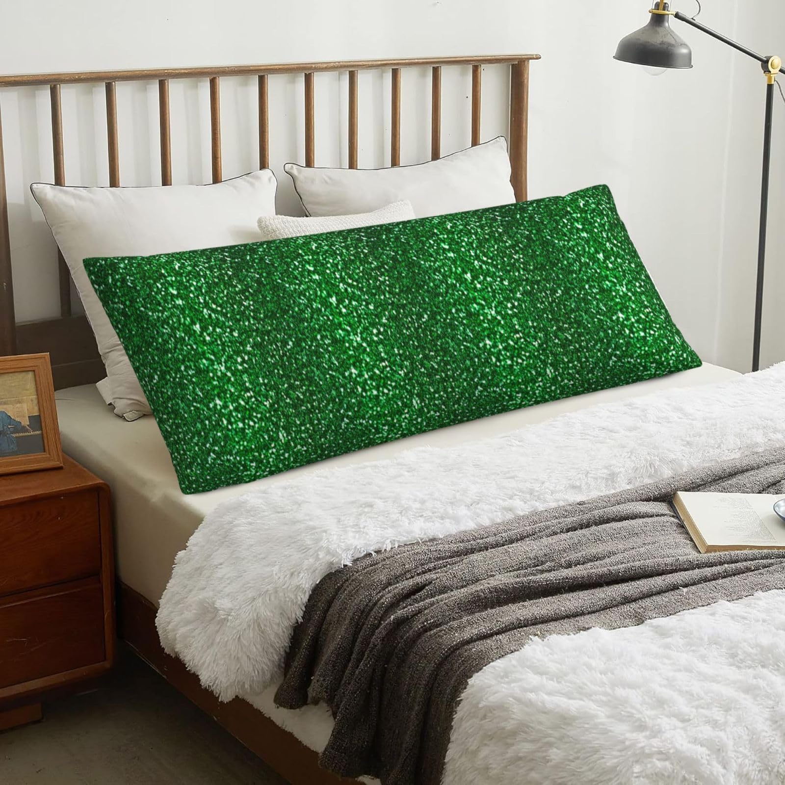 Green Sequin Sparkle, Body Pillow Cover with Zipper,Long Body Pillowcase 20 x 60 in