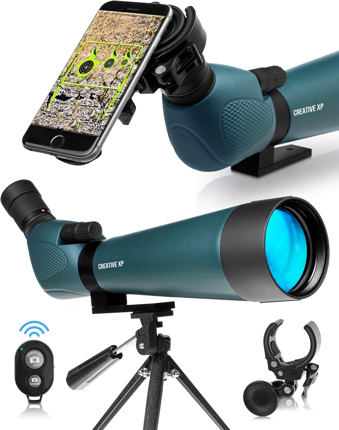 CREATIVE XP Spotting Scopes - 20x60 80mm HD Spotter Scope for Hunting, Target Shooting, Bird Watching, Astronomy - IP67 Waterproof Spotting Scope w/Photo Clicker, Tripod & Phone Adapter, Green : Sports & Outdoors