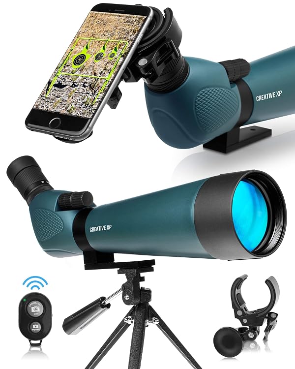 CreativeXP HD Spotting Scope with Tripod 20-60x80mm - BAK 4 Prism Spotting Scopes for Target Shooting Hunting Astronomy Bird Watching - 100% Waterproof Shockproof IP67 - Phone Adapter and Clicker by CREATIVE XP - Used condition - US$89.30