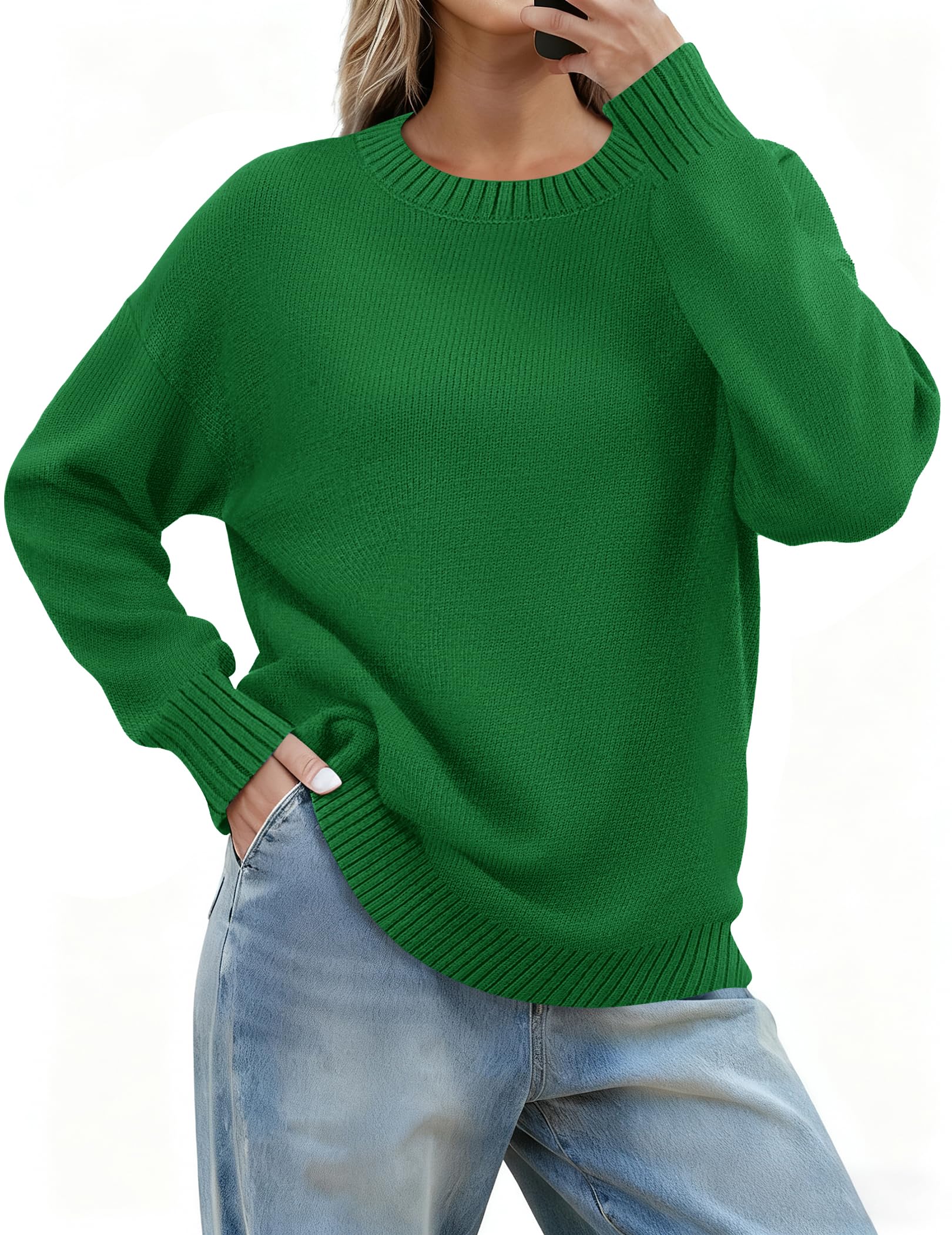 Fall Sweaters for Women 2026 Long Sleeve Crewneck Ribbed Knit Pullover Sweater Loose Fit Basic Jumper Tops-image-34