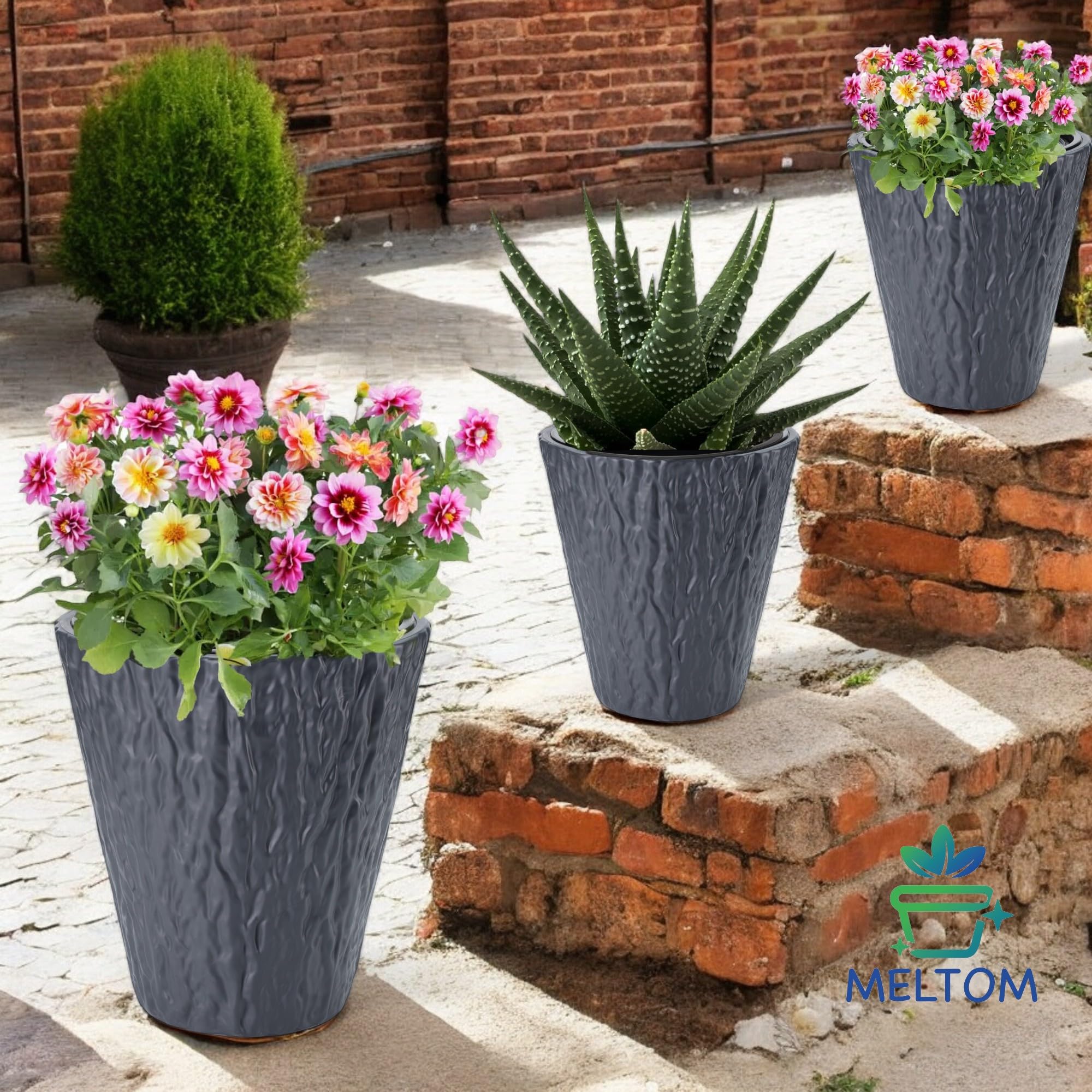 MELTOM Vaso Da Fiori Con Inserti Rimovibili – Effetto Onde 3D, Tortora, Per Interni/Esterni, 32x20 Cm