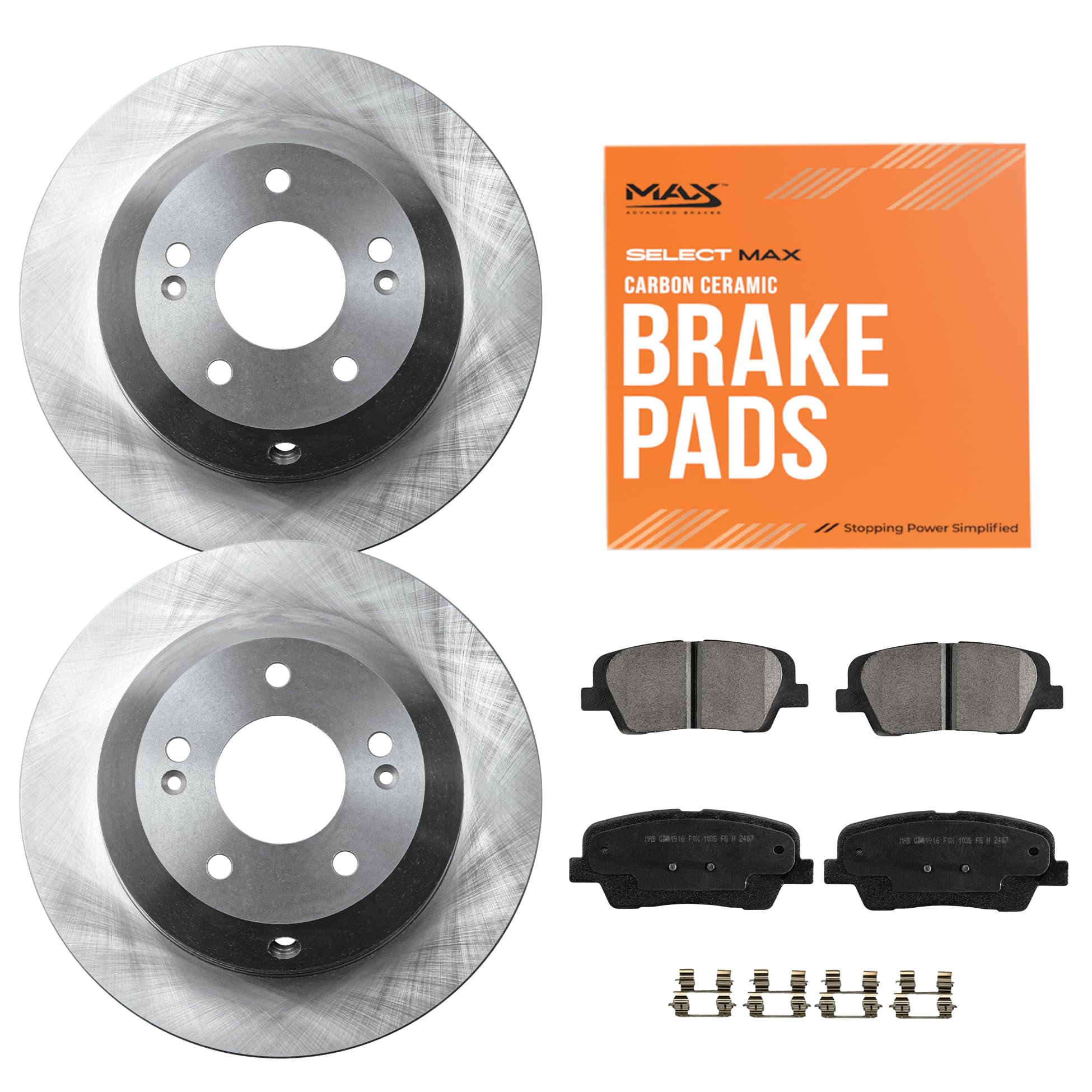 MAX Advanced Brakes - Rear Brake Kit For 2010-2018 Hyundai Santa Fe Sport, Santa Fe XL, 2011-2020 Kia Sorento| Carbon Ceramic Brake and Rotor Kit| OE Replacement Brake Rotors