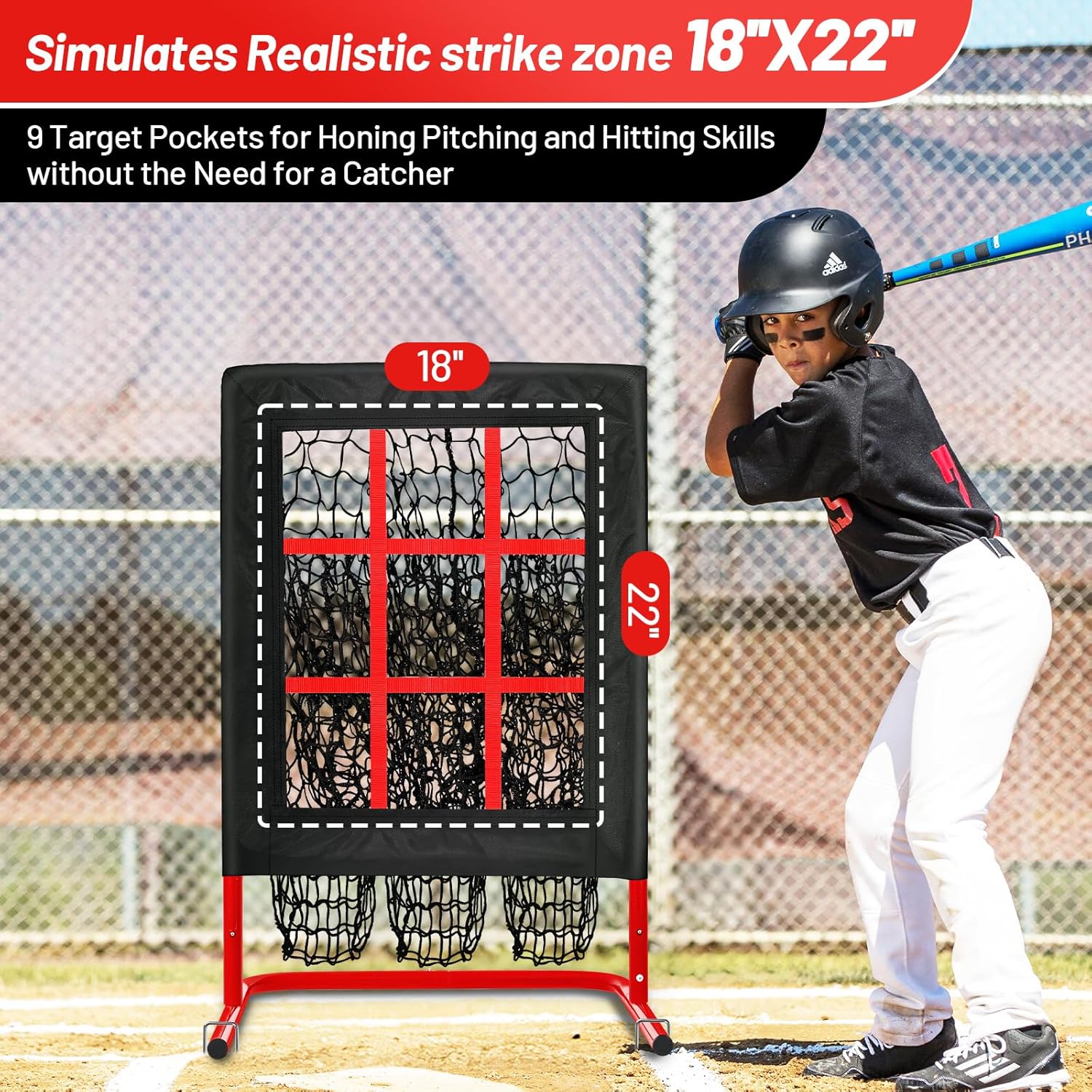 9 Hole Pitching Net with Strike Zone, Adjustable Baseball Pitching Target, Heavy Duty Softball Net Training Equipment