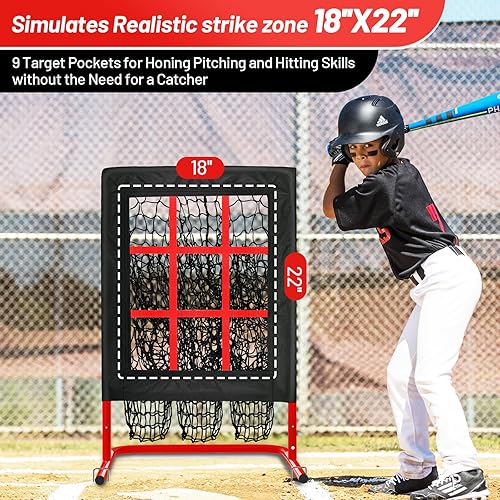 Miniatura 2 de Red de lanzamiento de 9 agujeros con zona de ataque, objetivo de lanzamiento de béisbol ajustable, equipo de entrenamiento de red de softbol